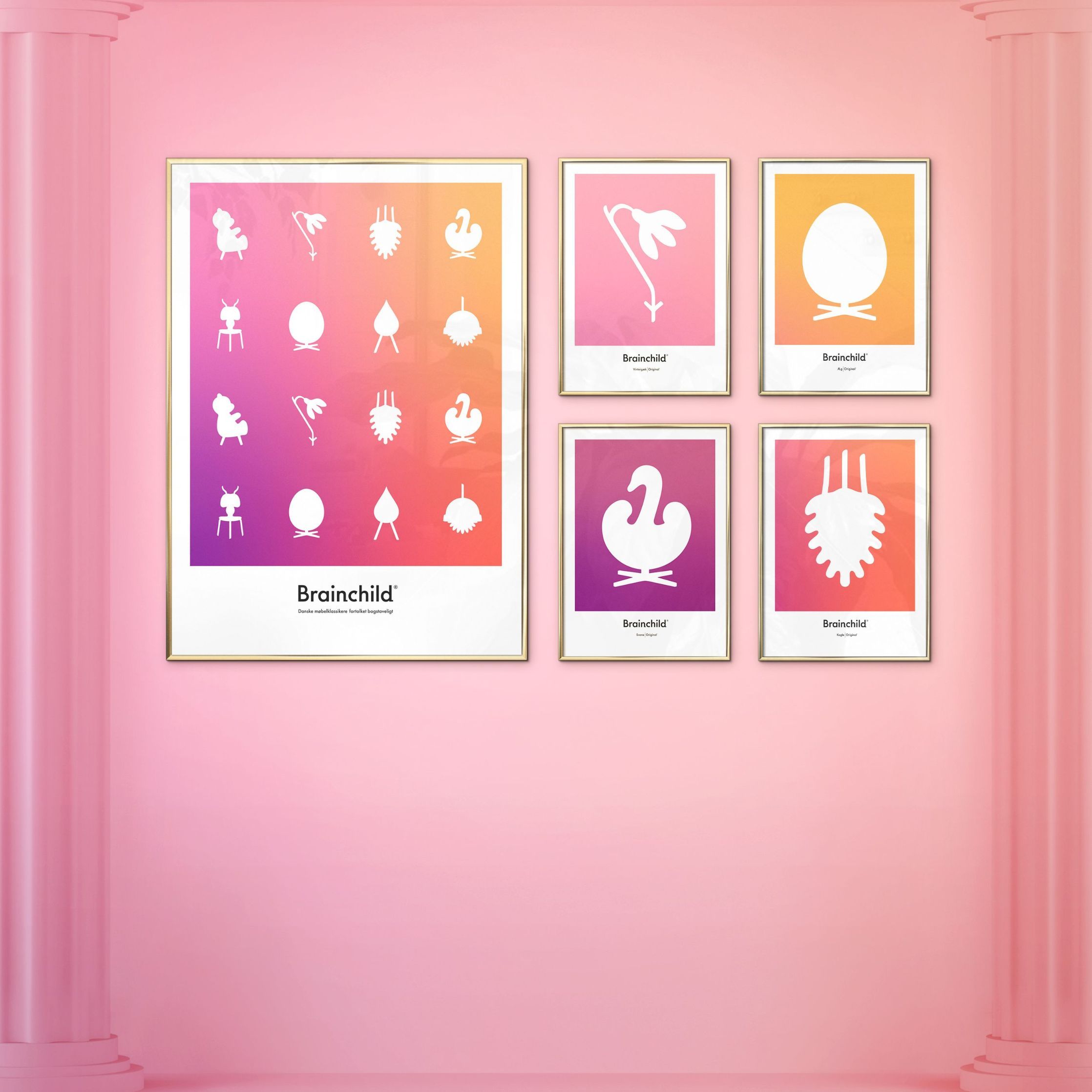 Brainchild Snowdrop Design Icon Poster, Frame Made Of Light Wood 70x100 Cm, Pink