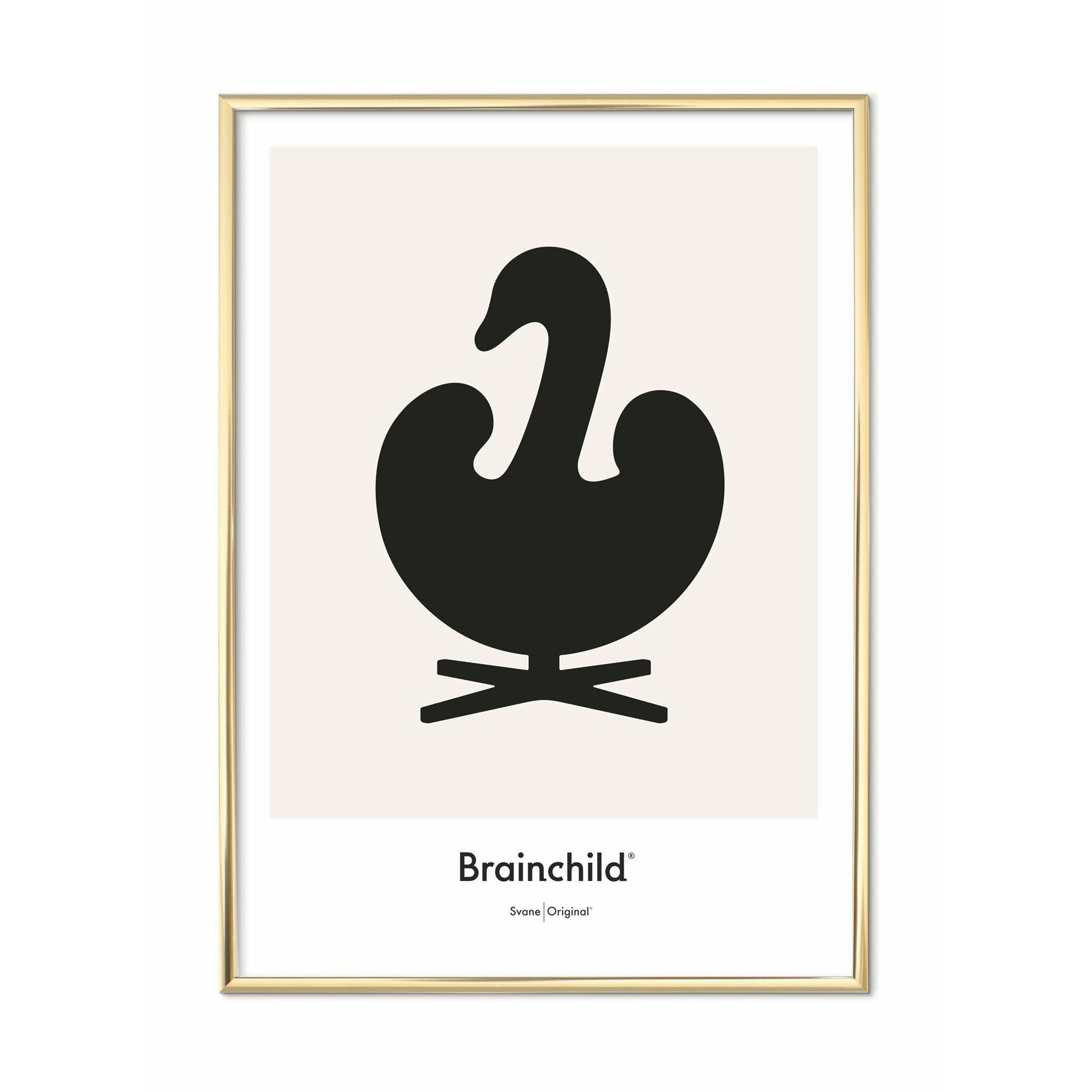 Brainchild Swan Design Icon Poster, Brass Frame 70 X100 Cm, Grey