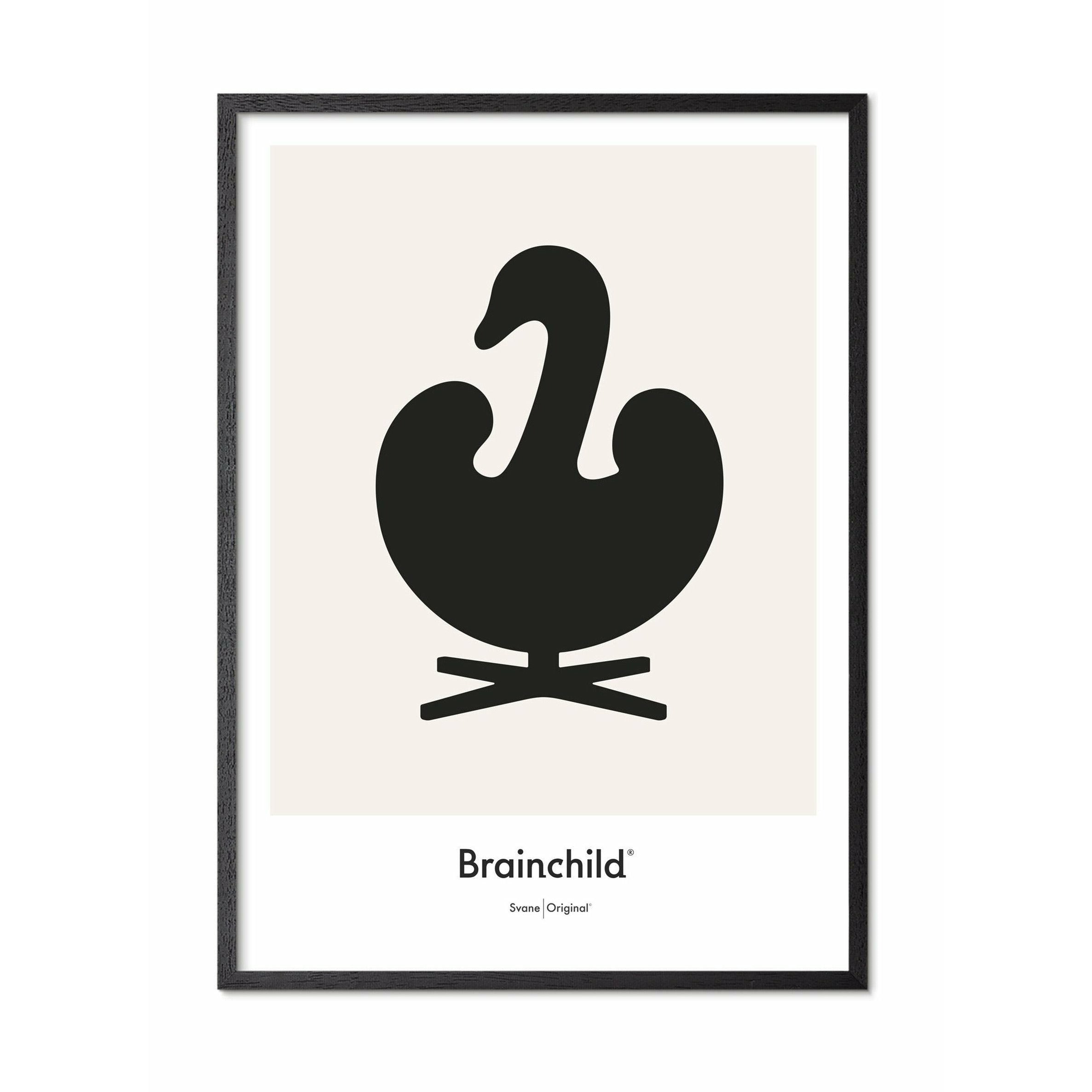 Brainchild Swan Design Icon Poster, Frame Made Of Black Lacquered Wood 70 X100 Cm, Grey