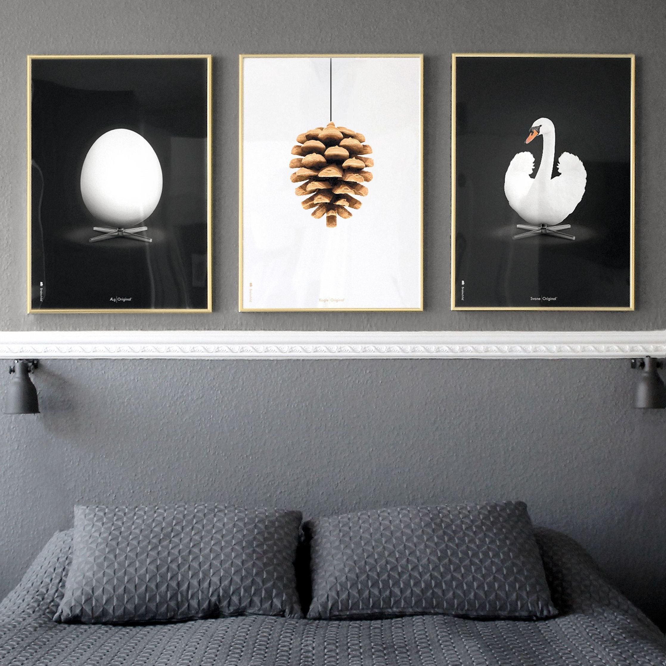 Brainchild Swan Classic Poster, Frame Made Of Light Wood 30x40 Cm, White/White Background