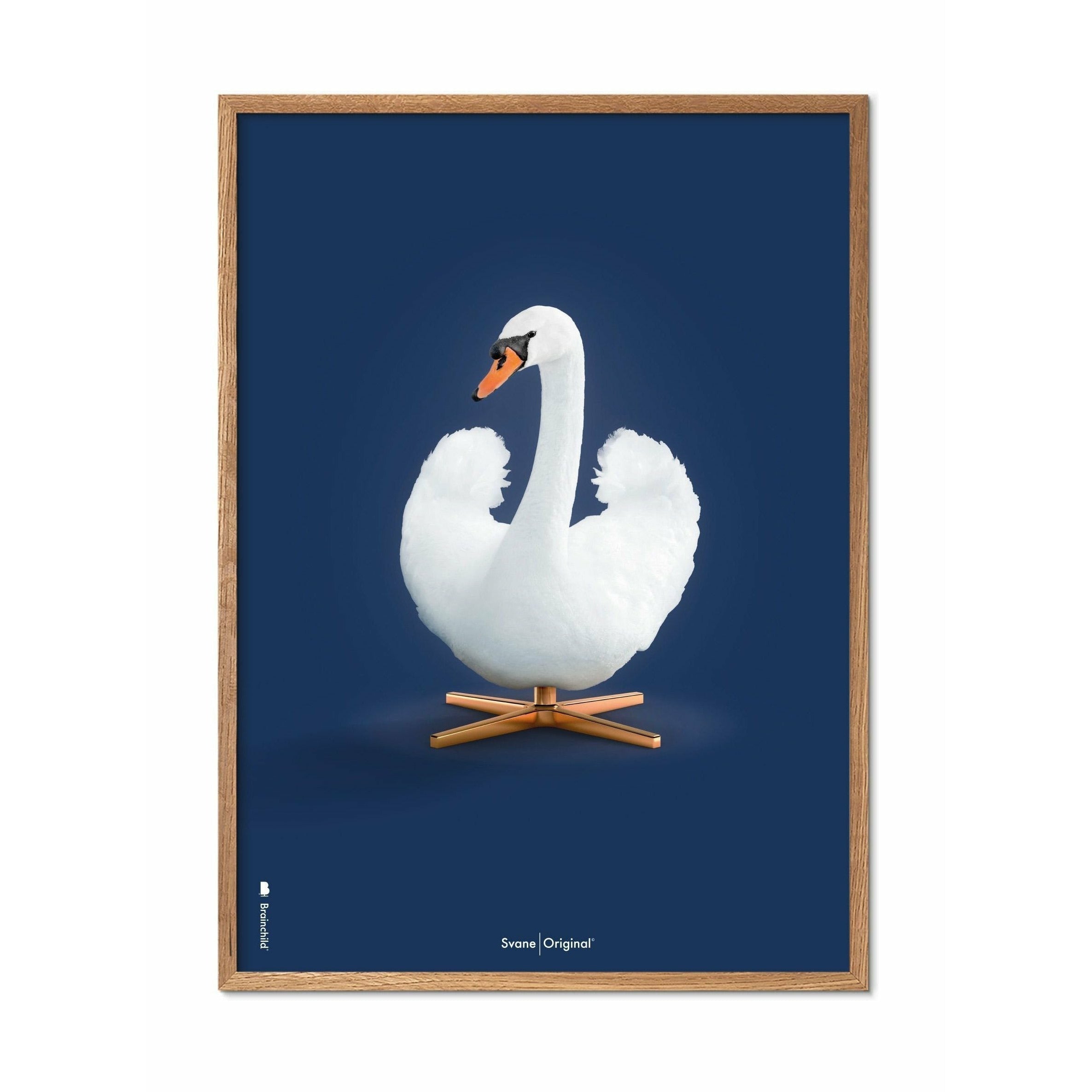 创意天鹅经典海报，由浅木制成的框架70 x100厘米，深蓝色背景