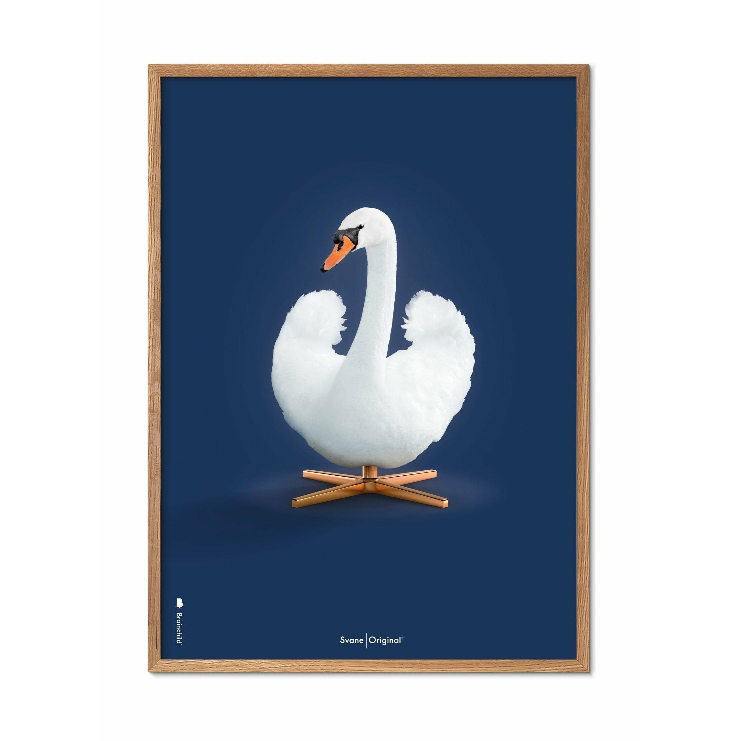 Brainchild Swan Classic Poster, Frame Made Of Light Wood 70 X100 Cm, Dark Blue Background