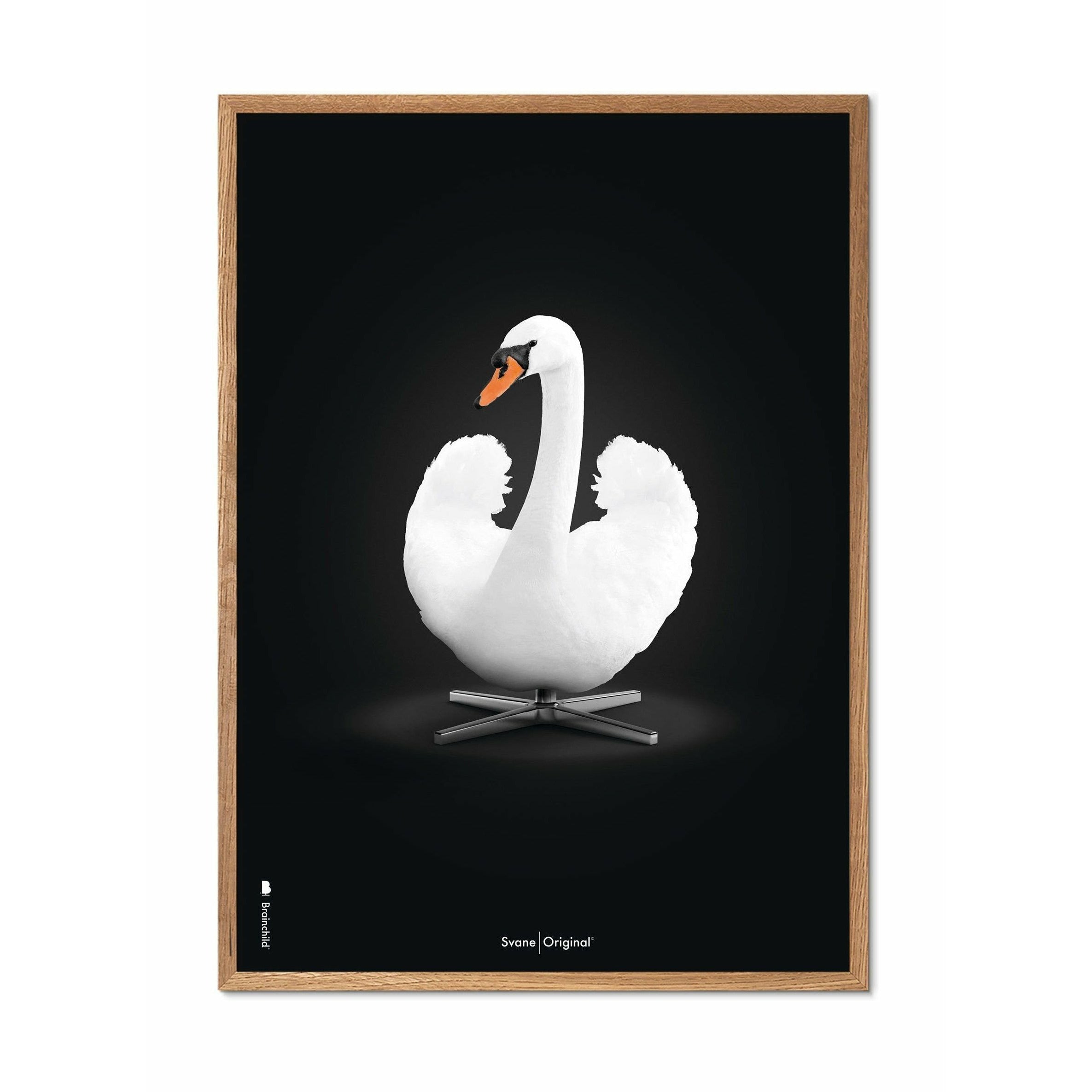 brainchild Swan Classic Poster, Light Wood Frame A5, White/White Achtergrond