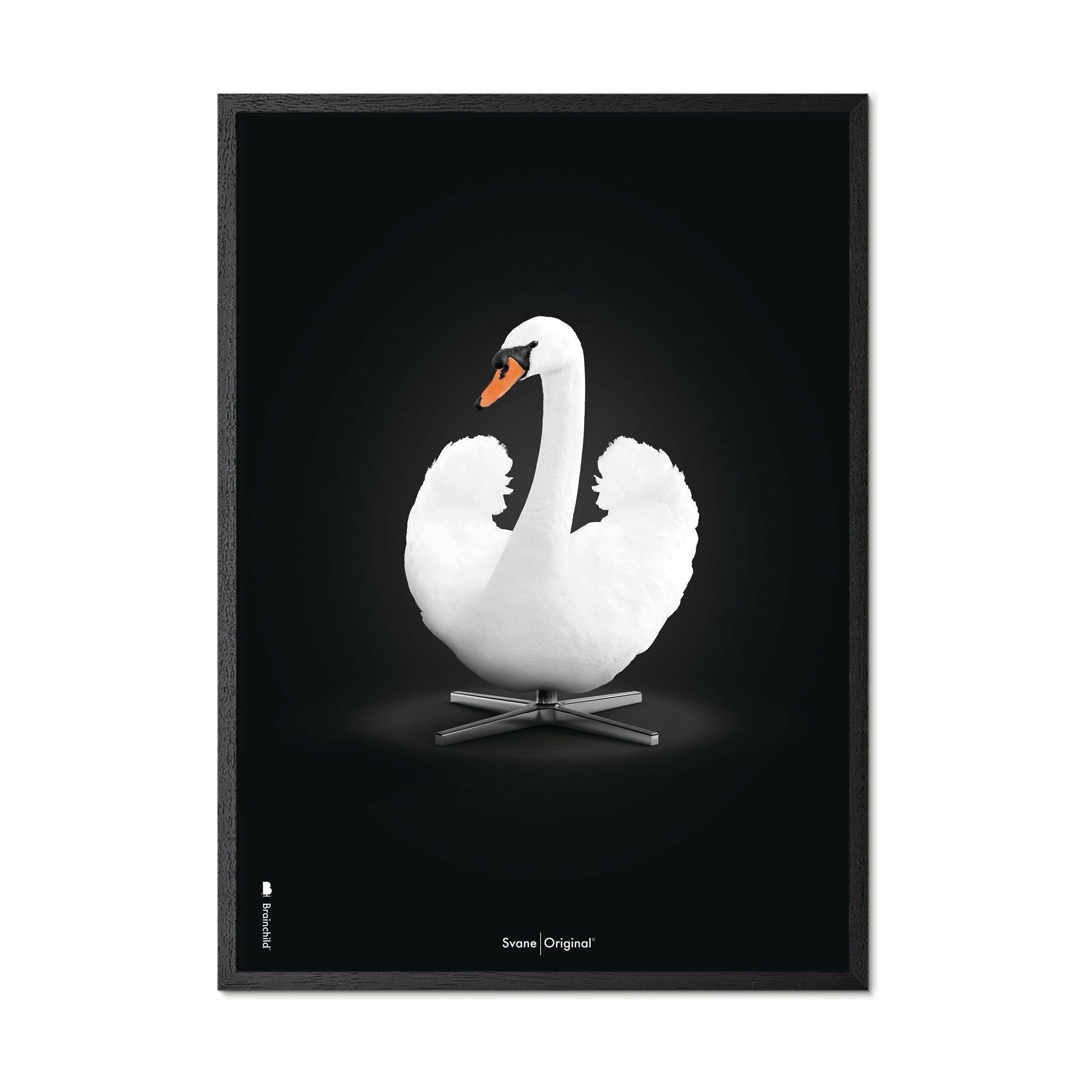 brainchild Affiche classique de cygne, cadre en bois laqué noir 30x40 cm, fond blanc / blanc