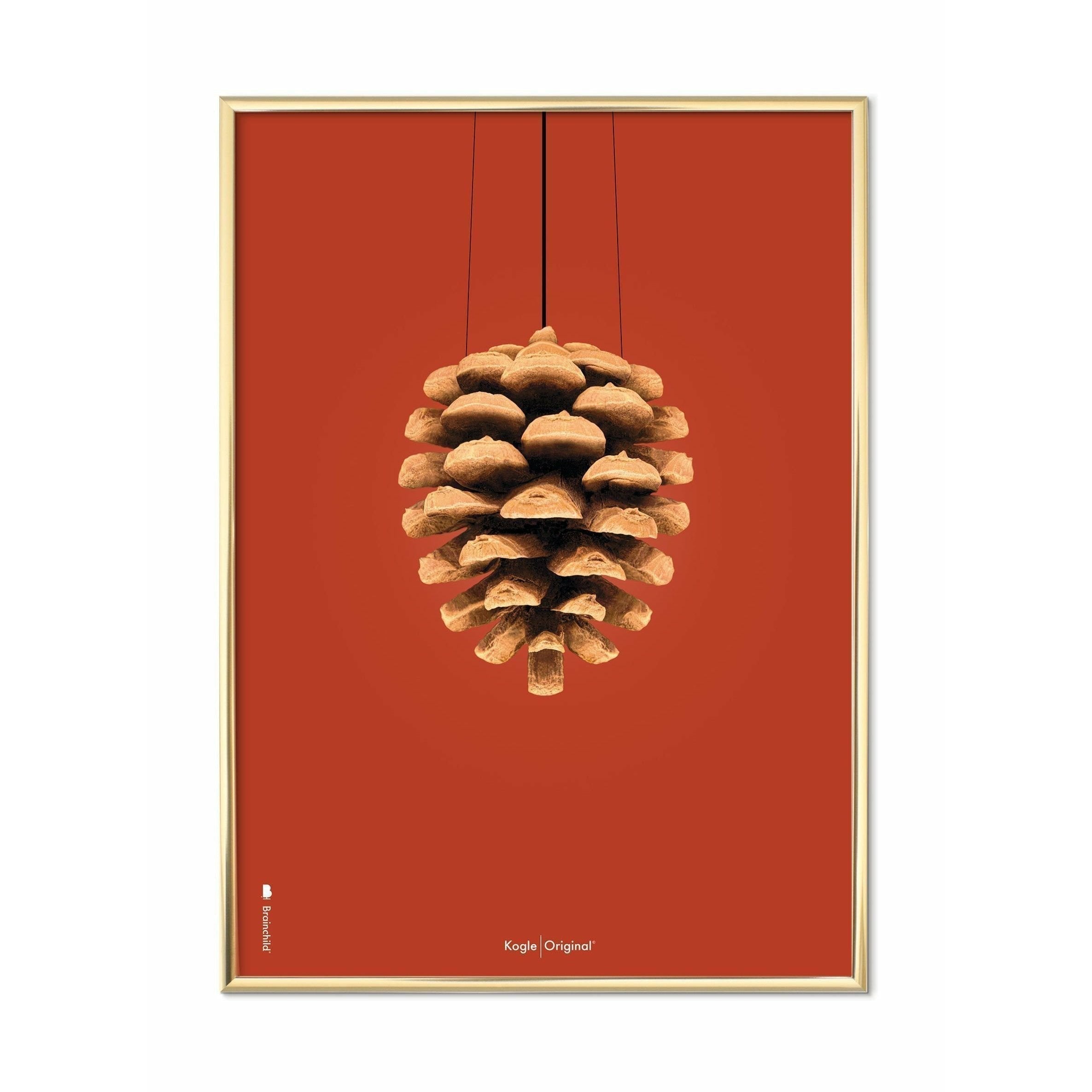 Brainchild Pine Cone Classic Poster, messingfarbener Rahmen 30x40 cm, roter Hintergrund