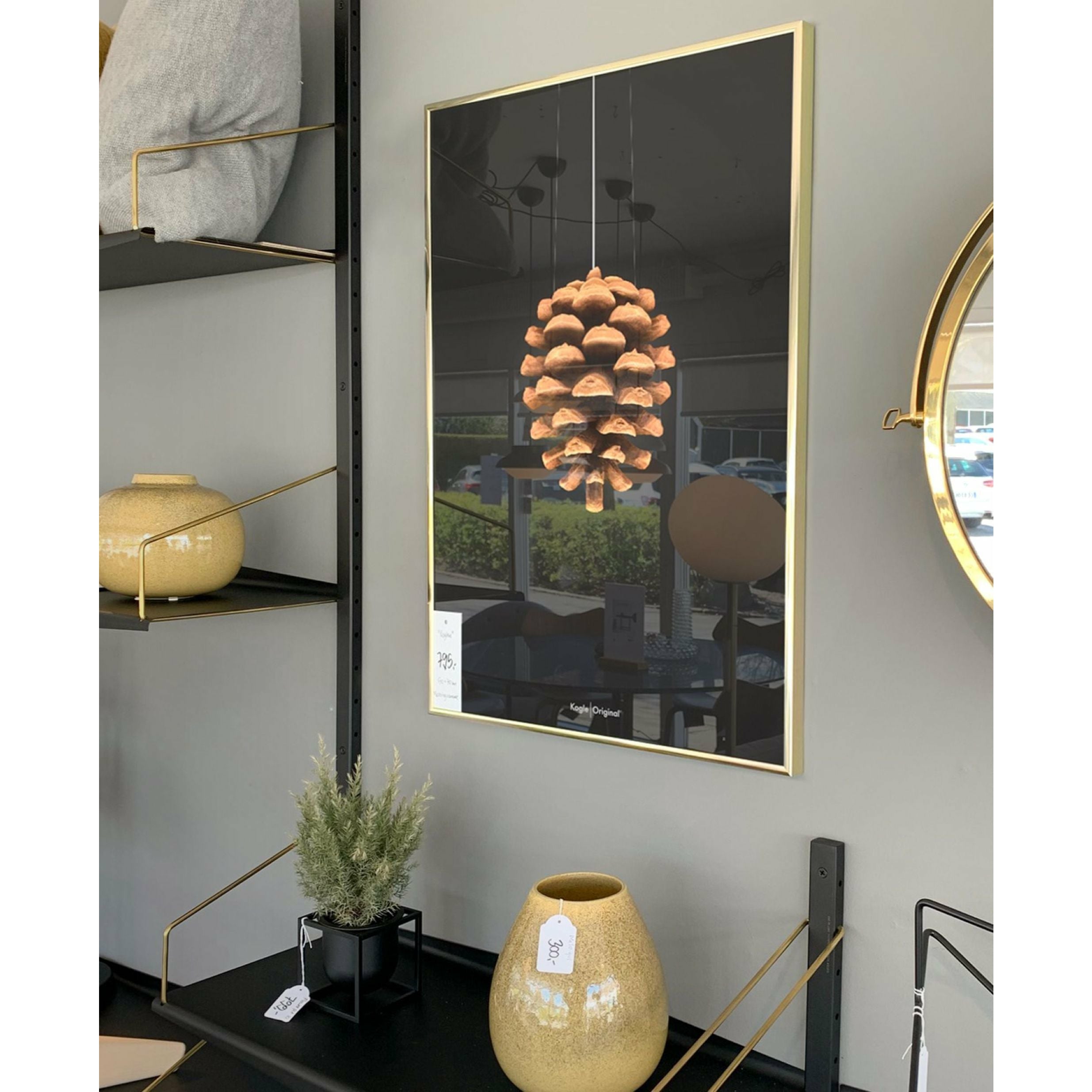 Brainchild Pine Cone Classic Poster, Brass Coloured Frame 30x40 Cm, Black Background