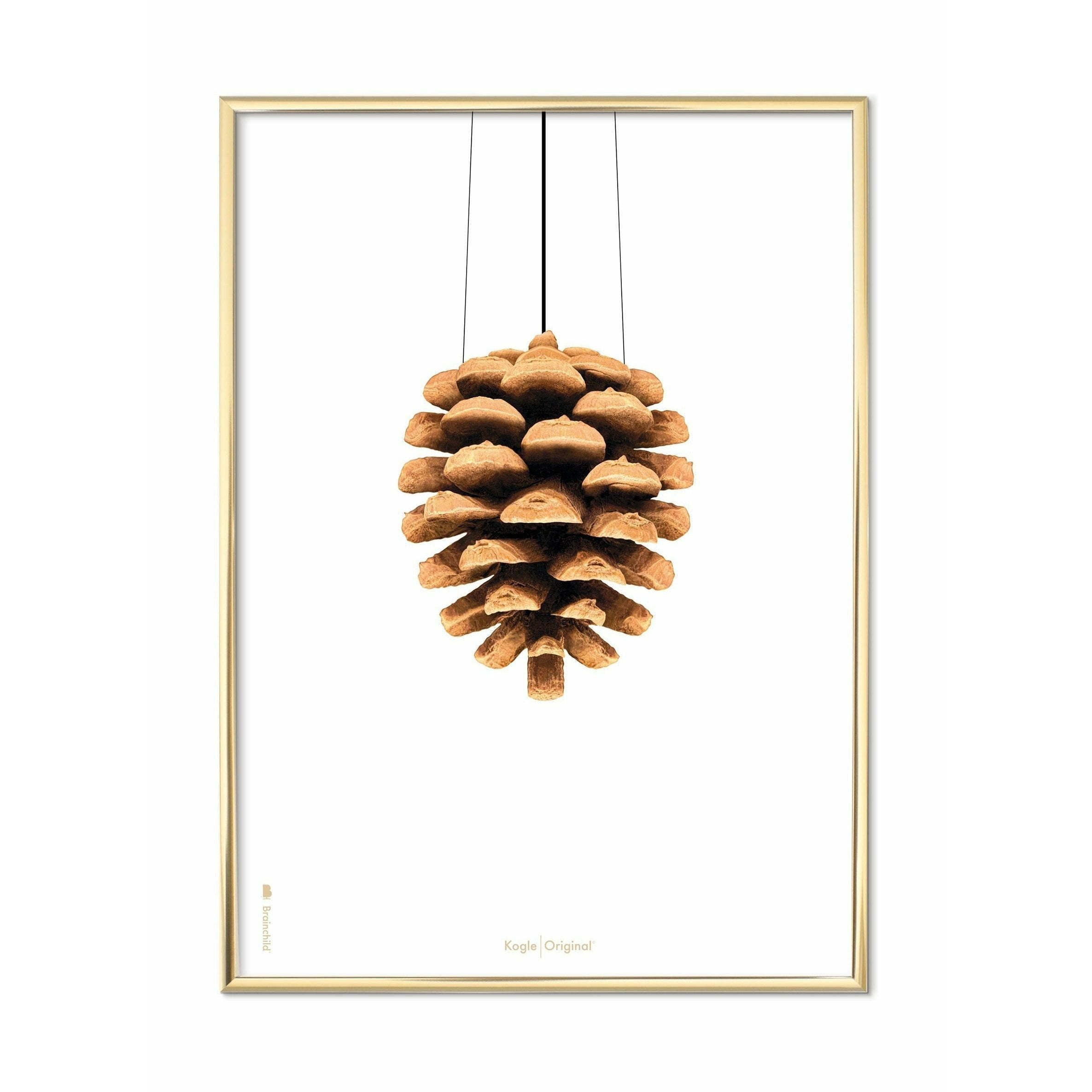 Brainchild Pine Cone Classic Poster, messingfarget ramme 30x40 cm, hvit bakgrunn