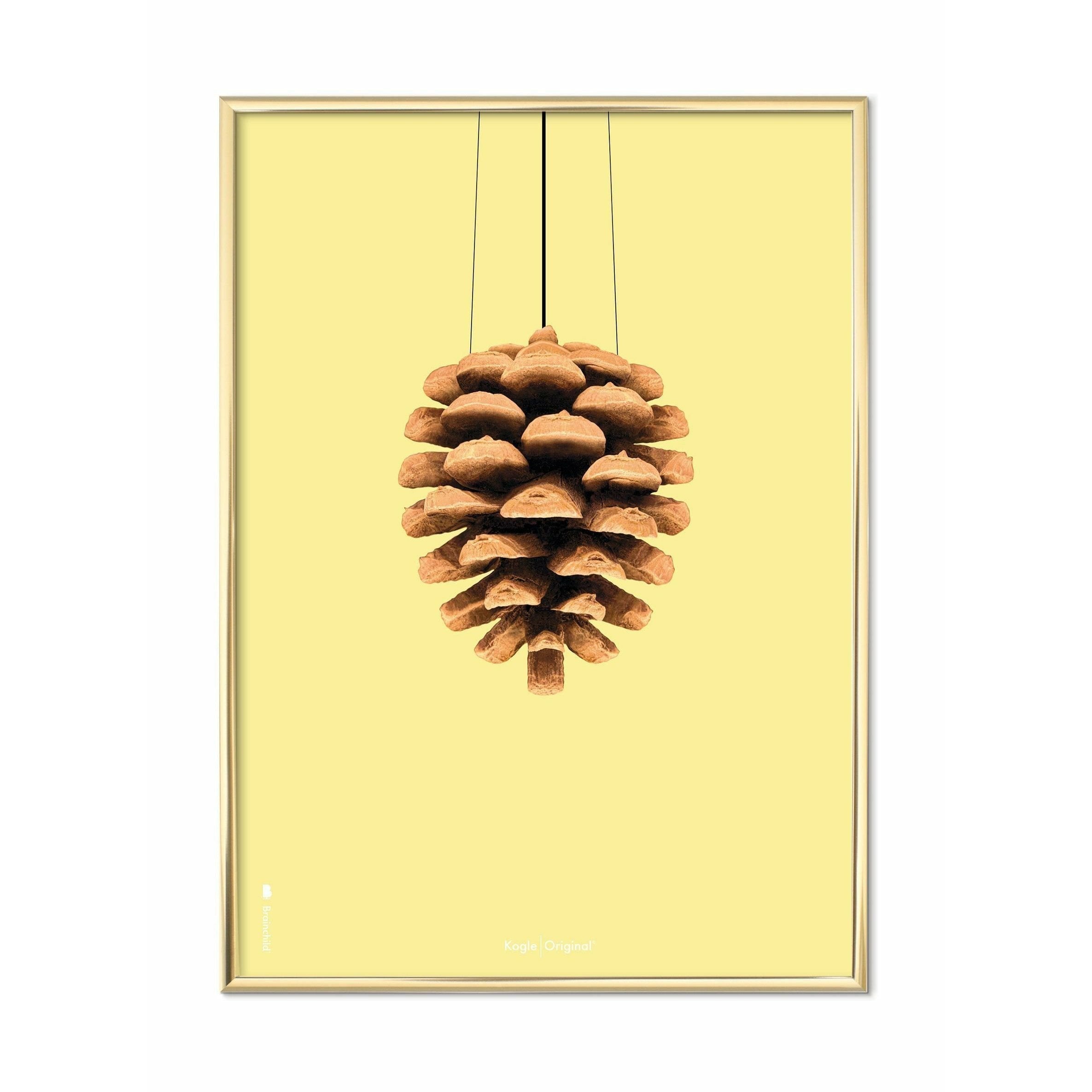 Poster classico di cono di pino da un'idea, cornice color ottone A5, sfondo giallo