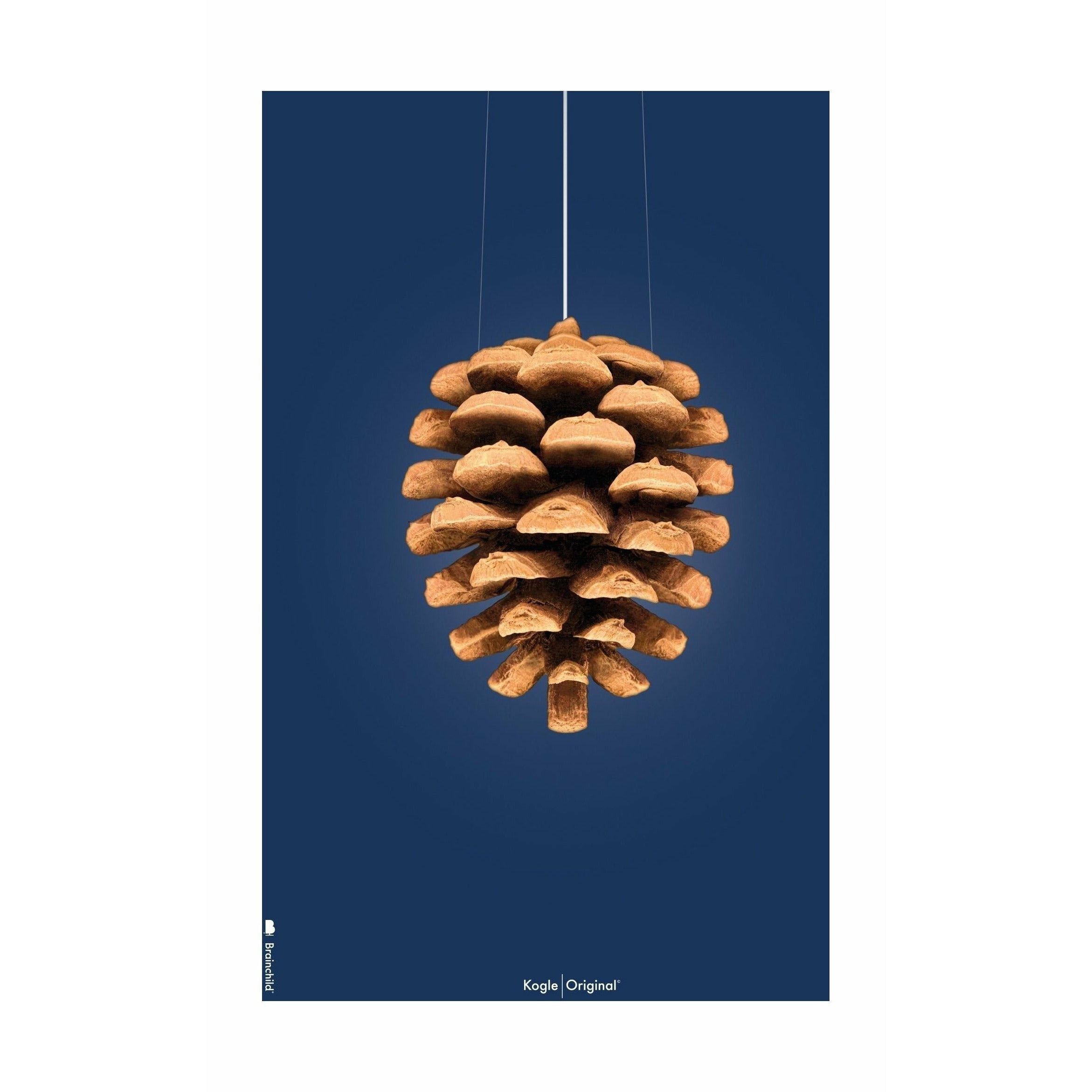 Póster clásico de cono de pino de creación sin marco 70x100 cm, fondo azul oscuro