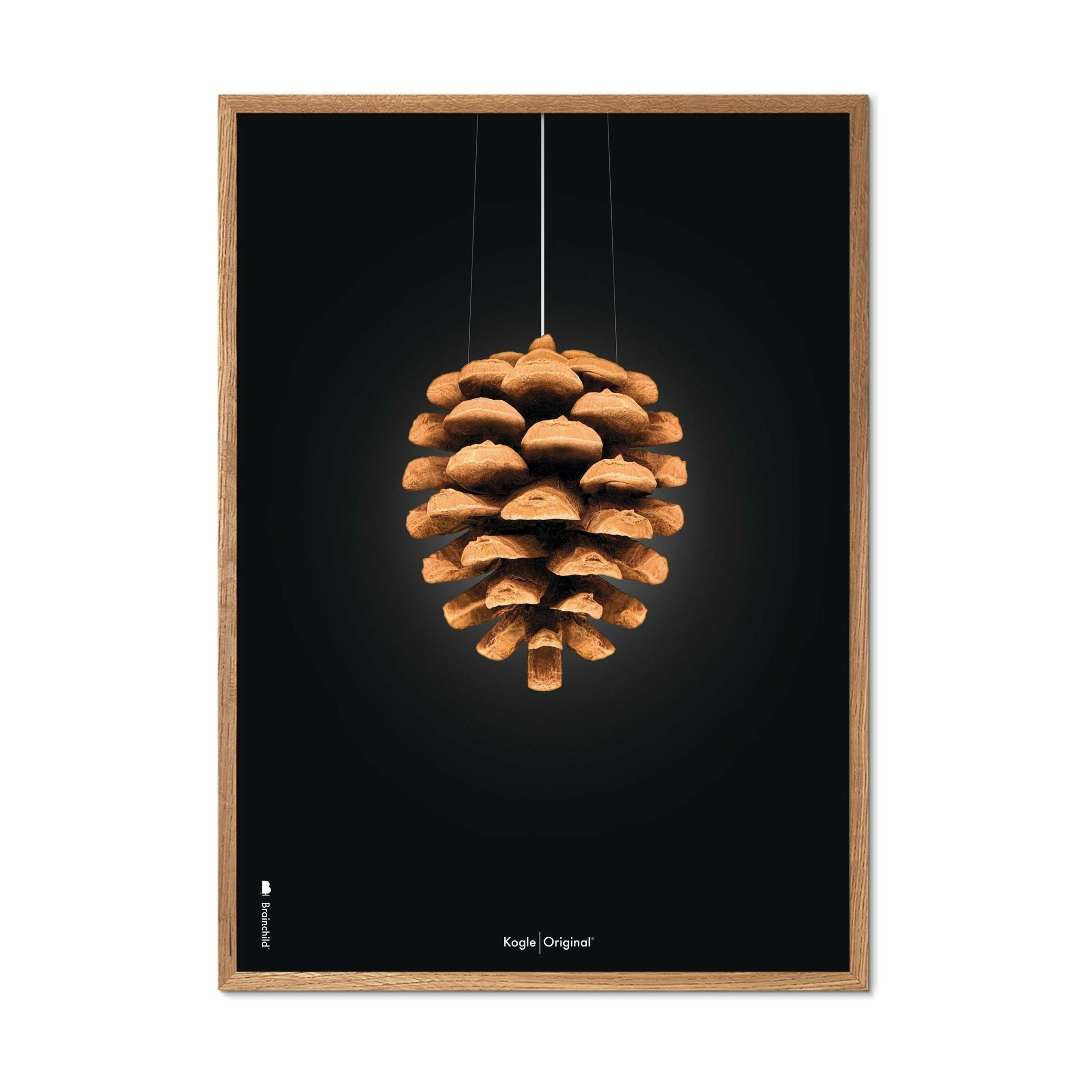 Brainchild Tannenzapfen Classic Poster, Rahmen aus hellem Holz 50x70 cm, schwarzer Hintergrund