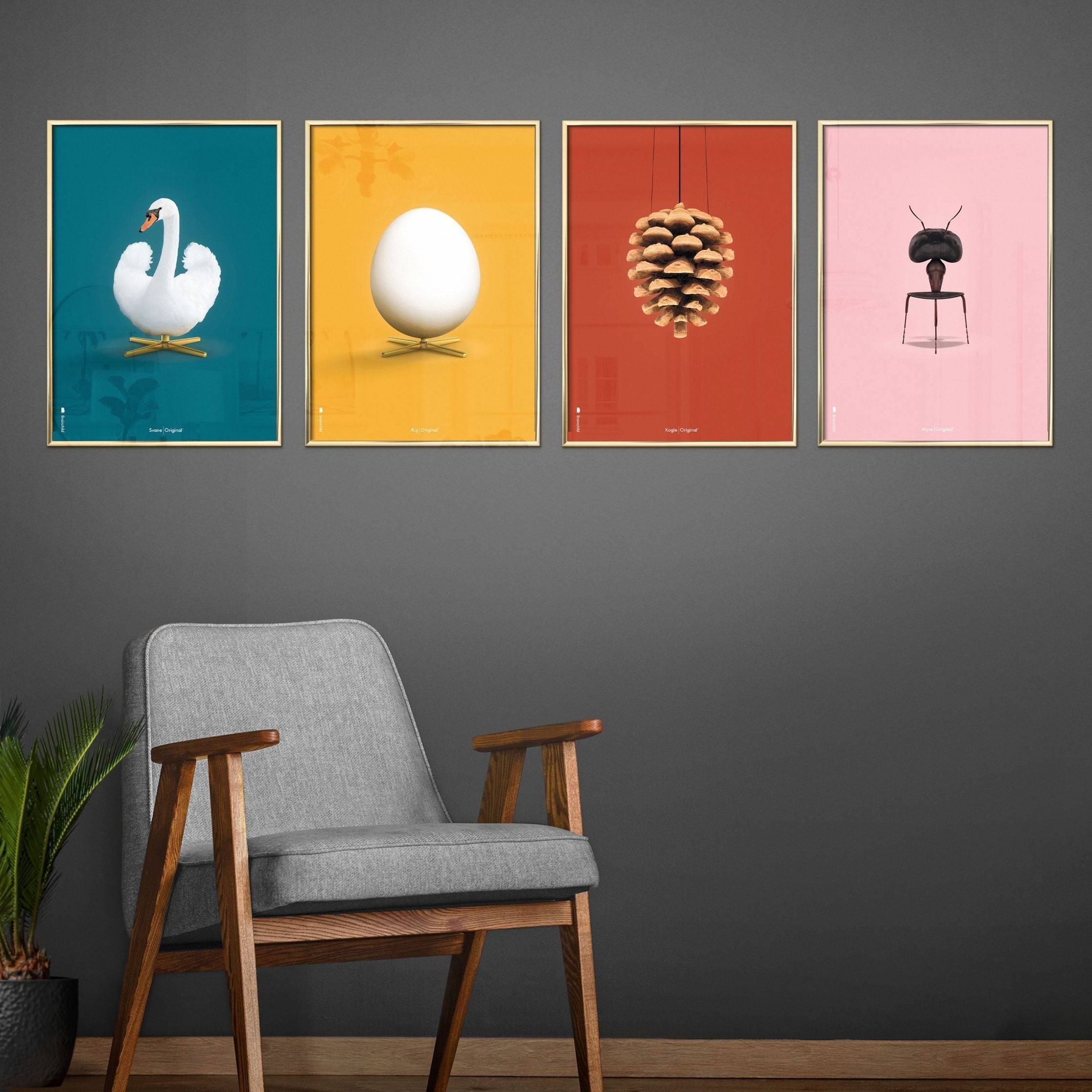 Brainchild Pine Cone Classic Poster, Frame Made Of Light Wood A5, Red Background