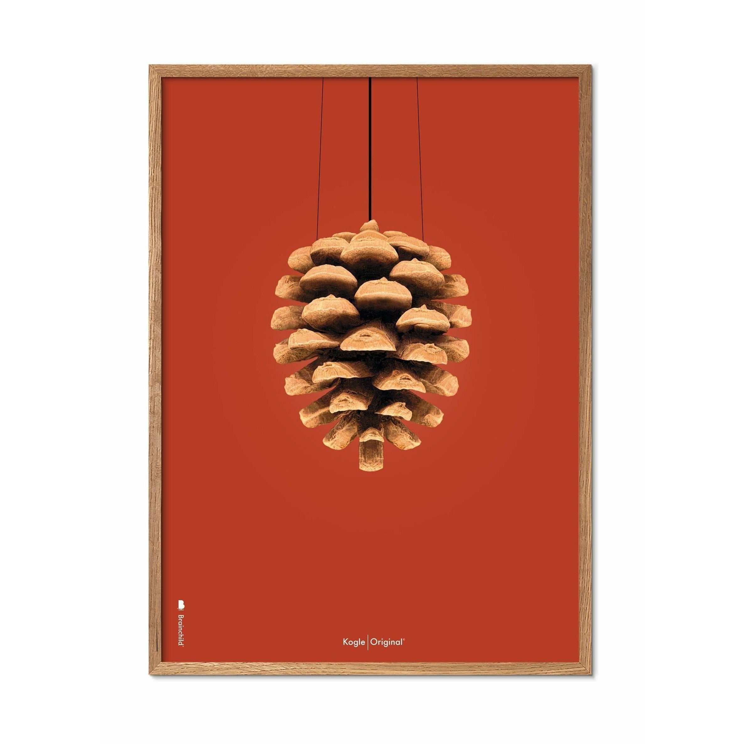 Poster classico di cono di pino da un'idea, cornice in legno chiaro A5, sfondo rosso