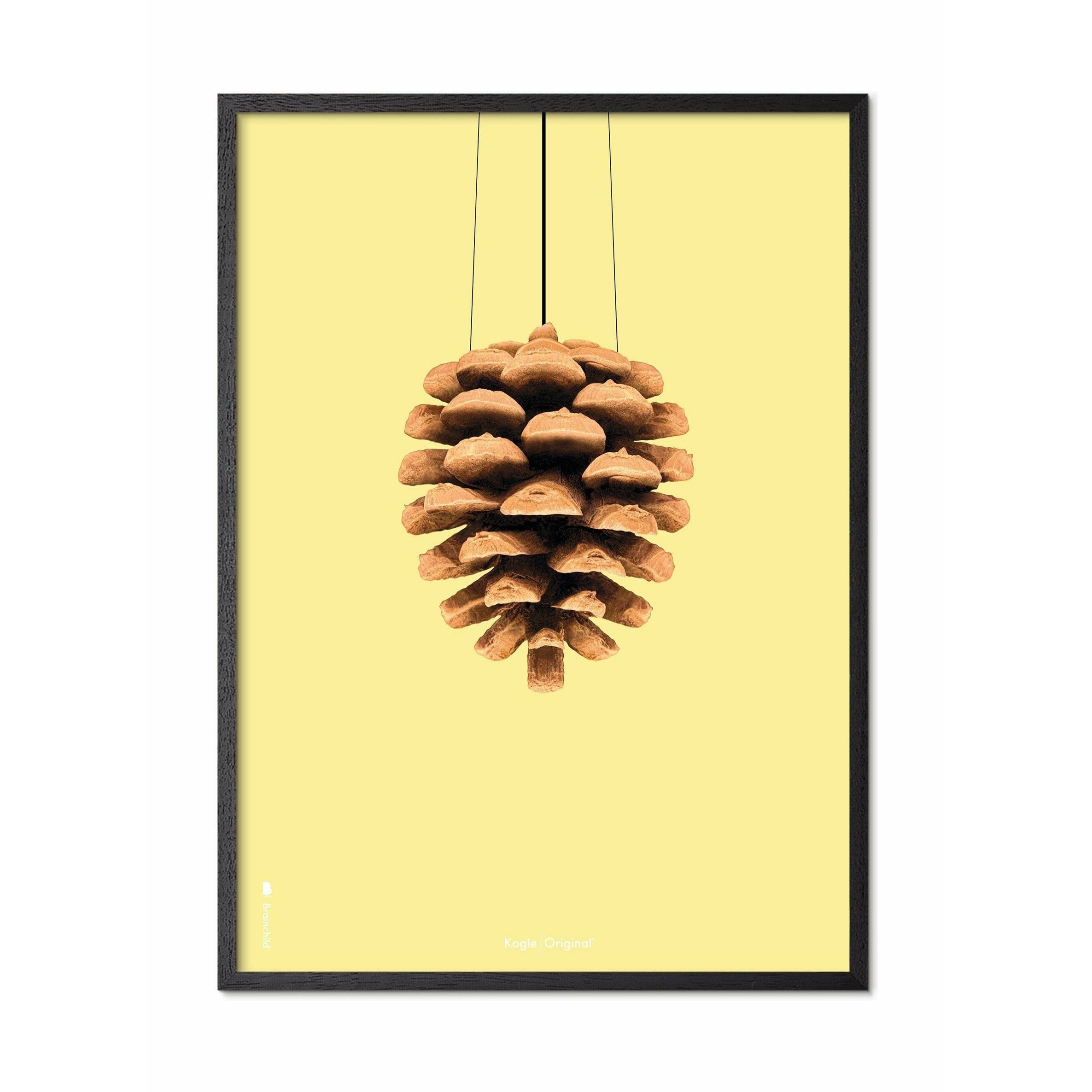 Poster classico di cono di pino da un'idea, cornice in legno laccato nero 30x40 cm, sfondo giallo