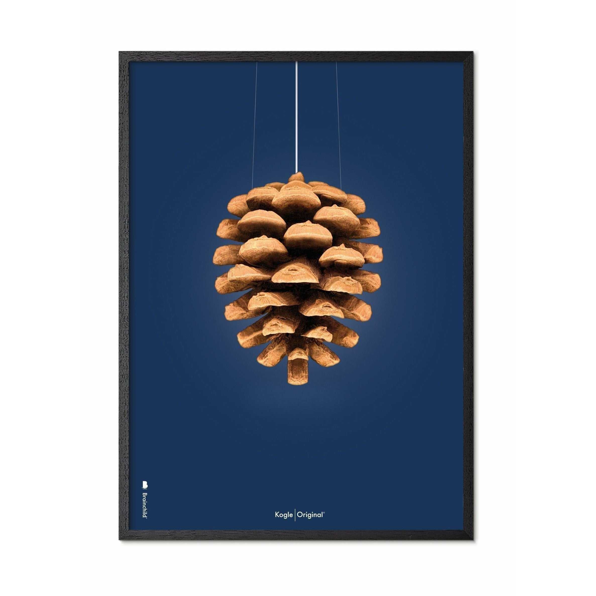 Poster classico di cono di pino da un'idea, cornice in legno laccato nero A5, sfondo blu scuro
