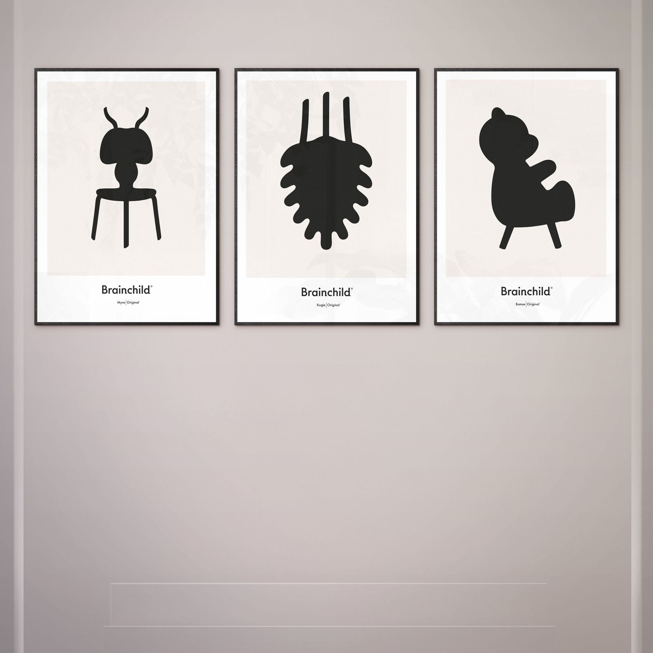 Brainchild Teddybär Design Icon Poster, Messingrahmen 50 X70 Cm, Grau
