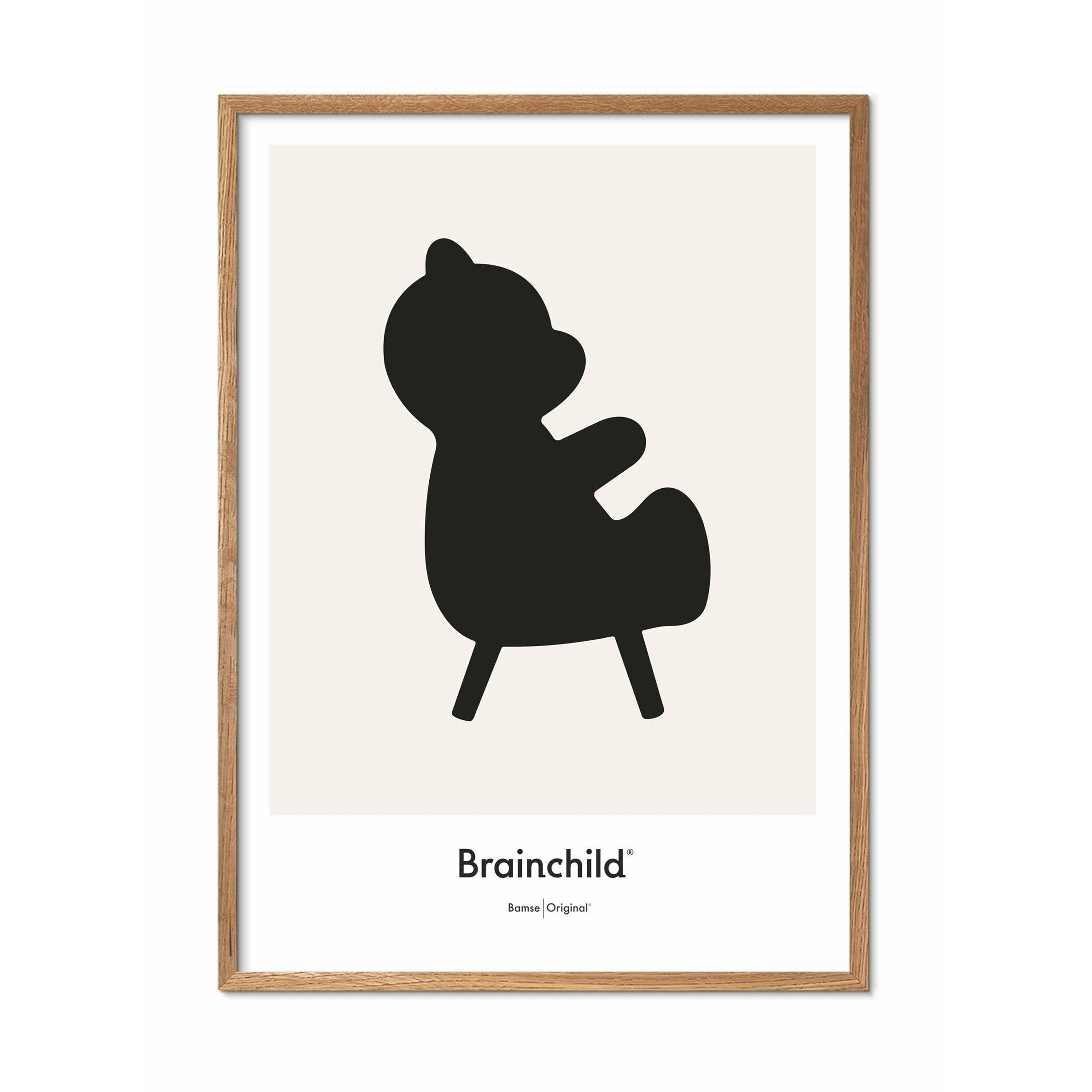 Cartel de diseño de diseño de oso de peluche, marco de madera clara de 30x40 cm, gris, gris