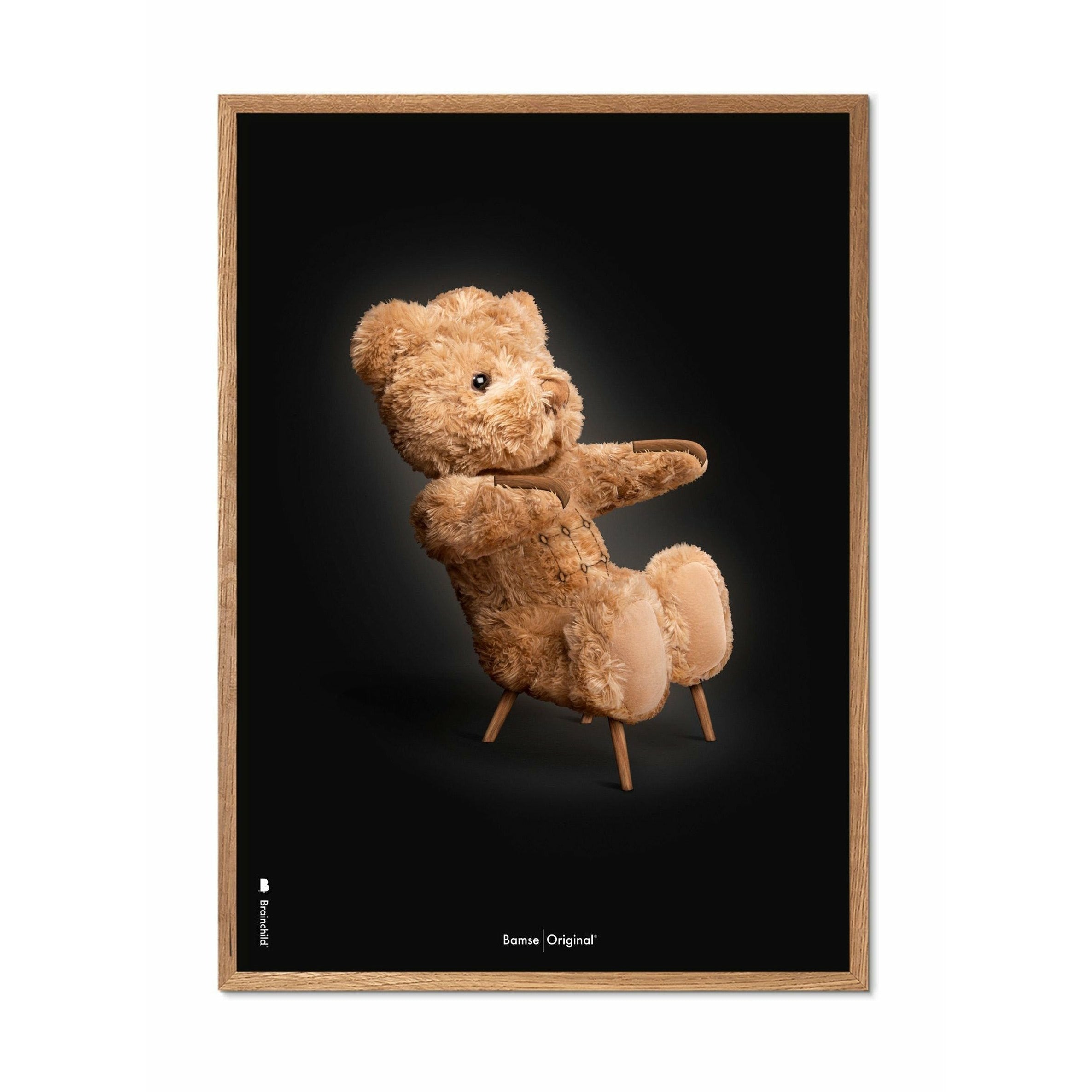 brainchild Teddybeer klassieke poster, frame gemaakt van licht hout A5, zwarte achtergrond