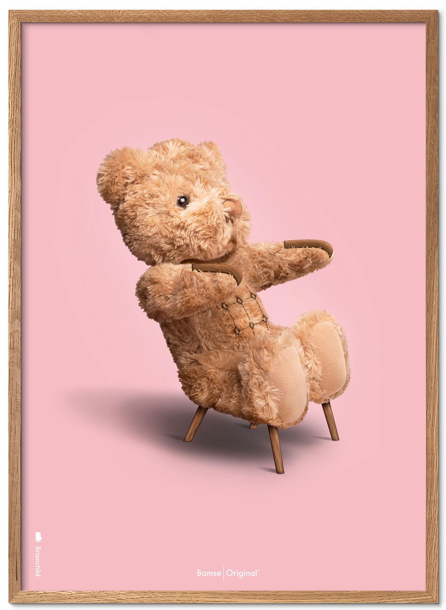 Brainchild Teddy Bear Classic Poster Frame Made of Light Wood Ramme 30x40 cm, rosa bakgrunn