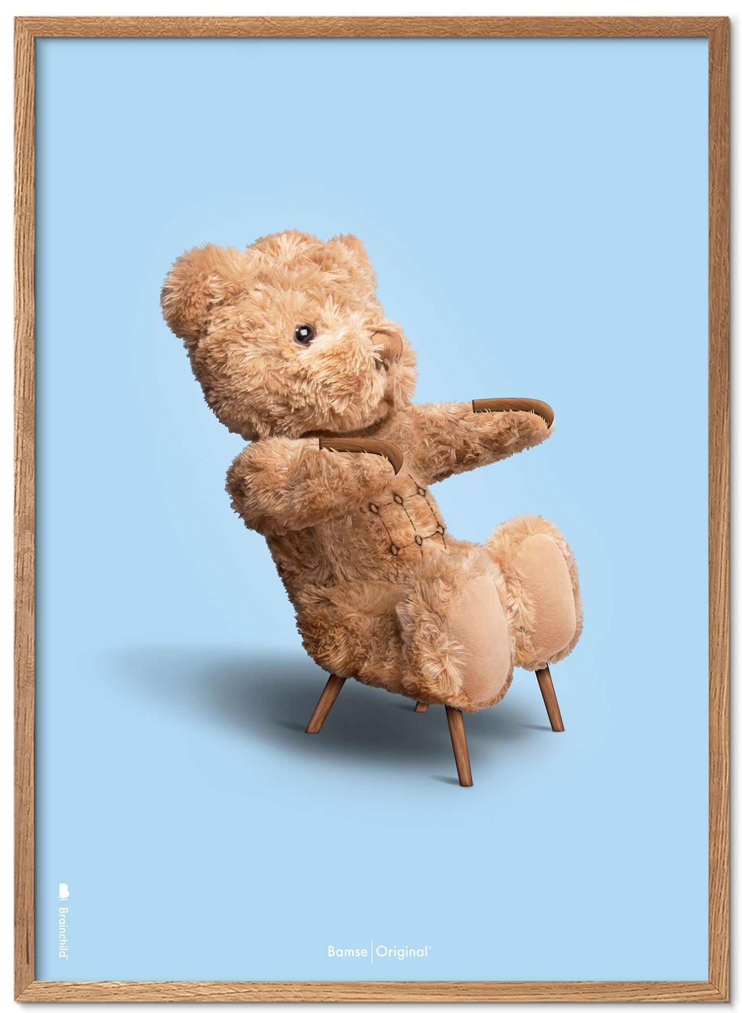 Brainchild Teddy Bear Classic Poster Light Wood Frame Ramme A5, lyseblå bakgrunn