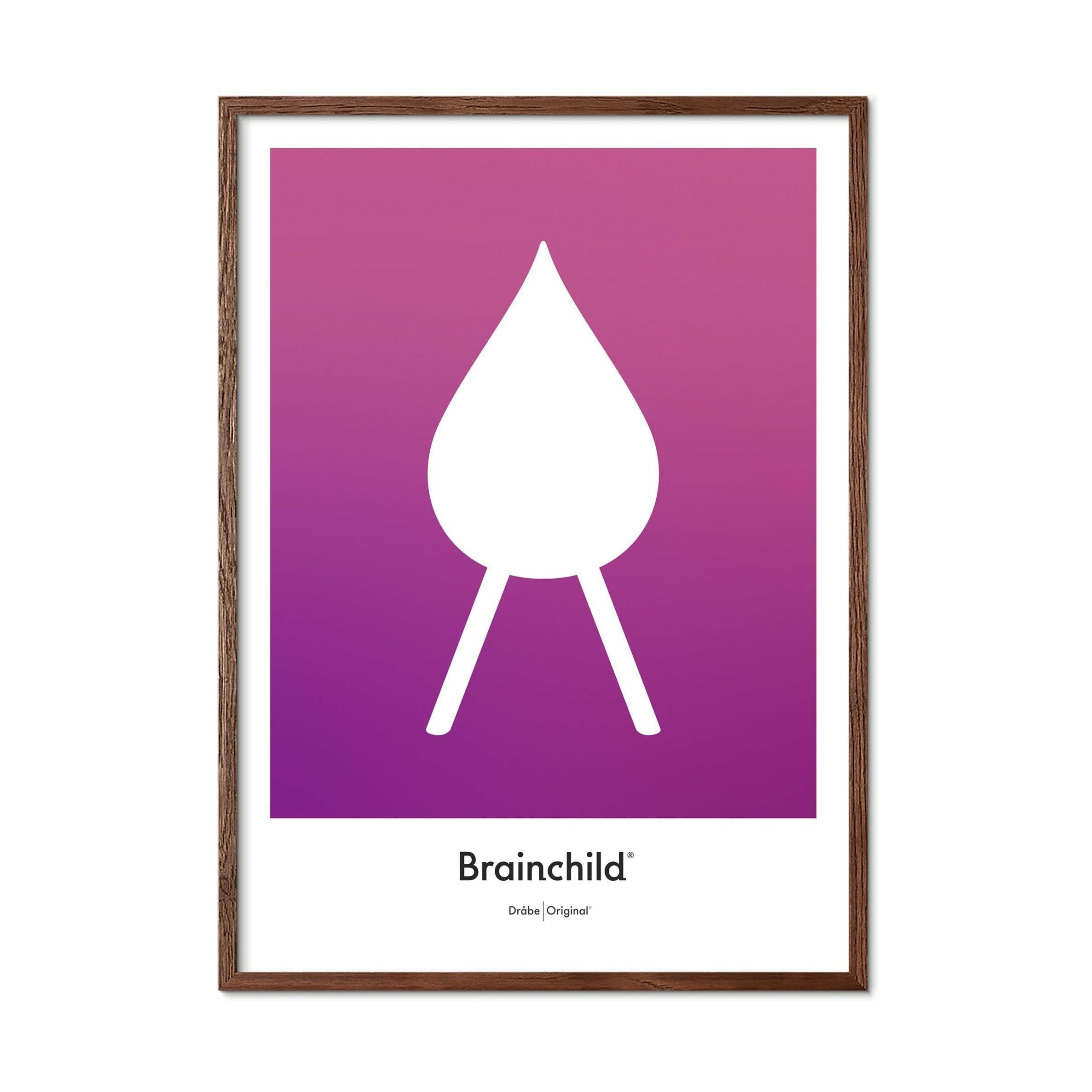 Brainchild Drop Design Icon -affisch, ram gjord av mörkt trä 30x40 cm, lila