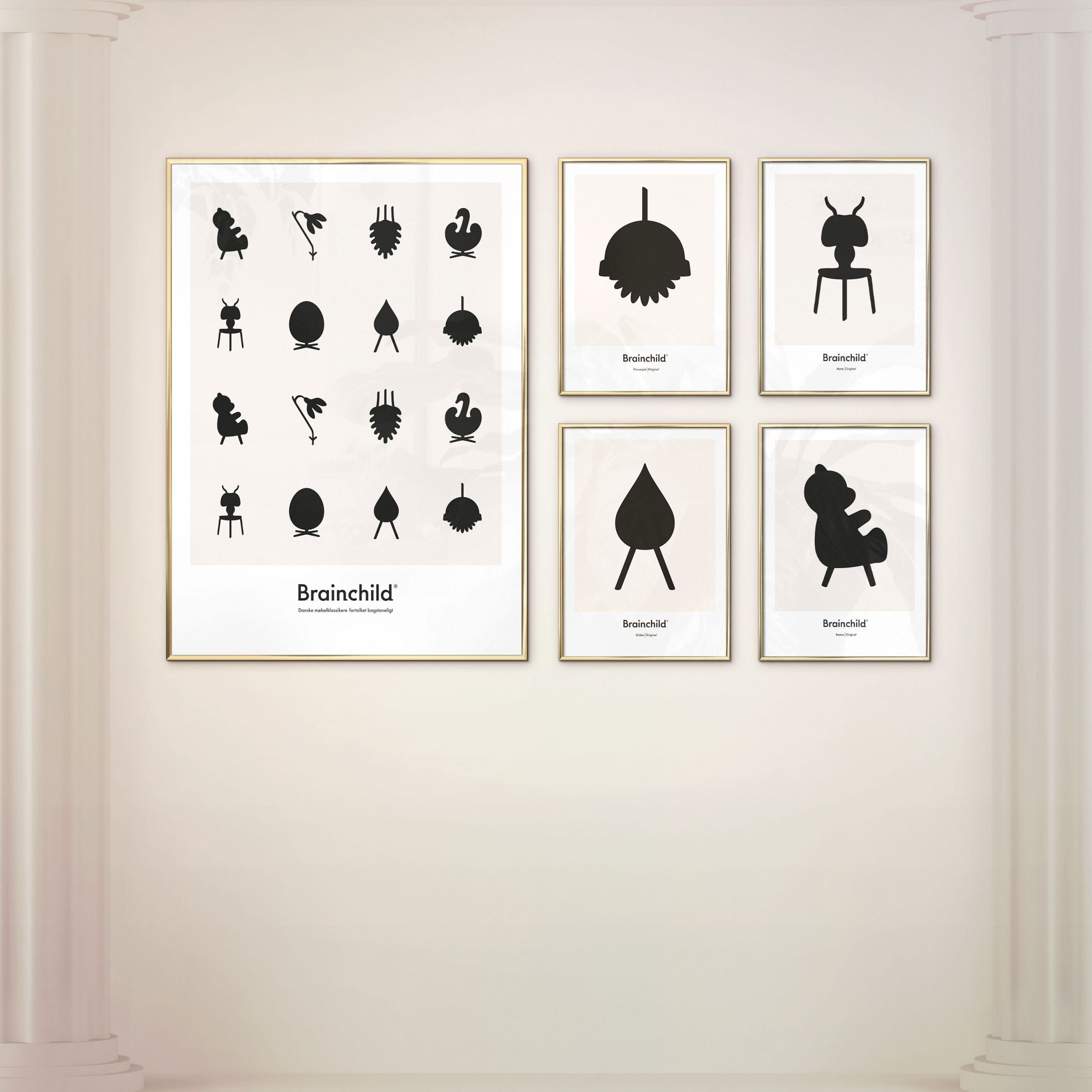 Brainchild Drop Design Icon Poster, Rahmen aus dunklem Holz 50 X70 Cm, Grau