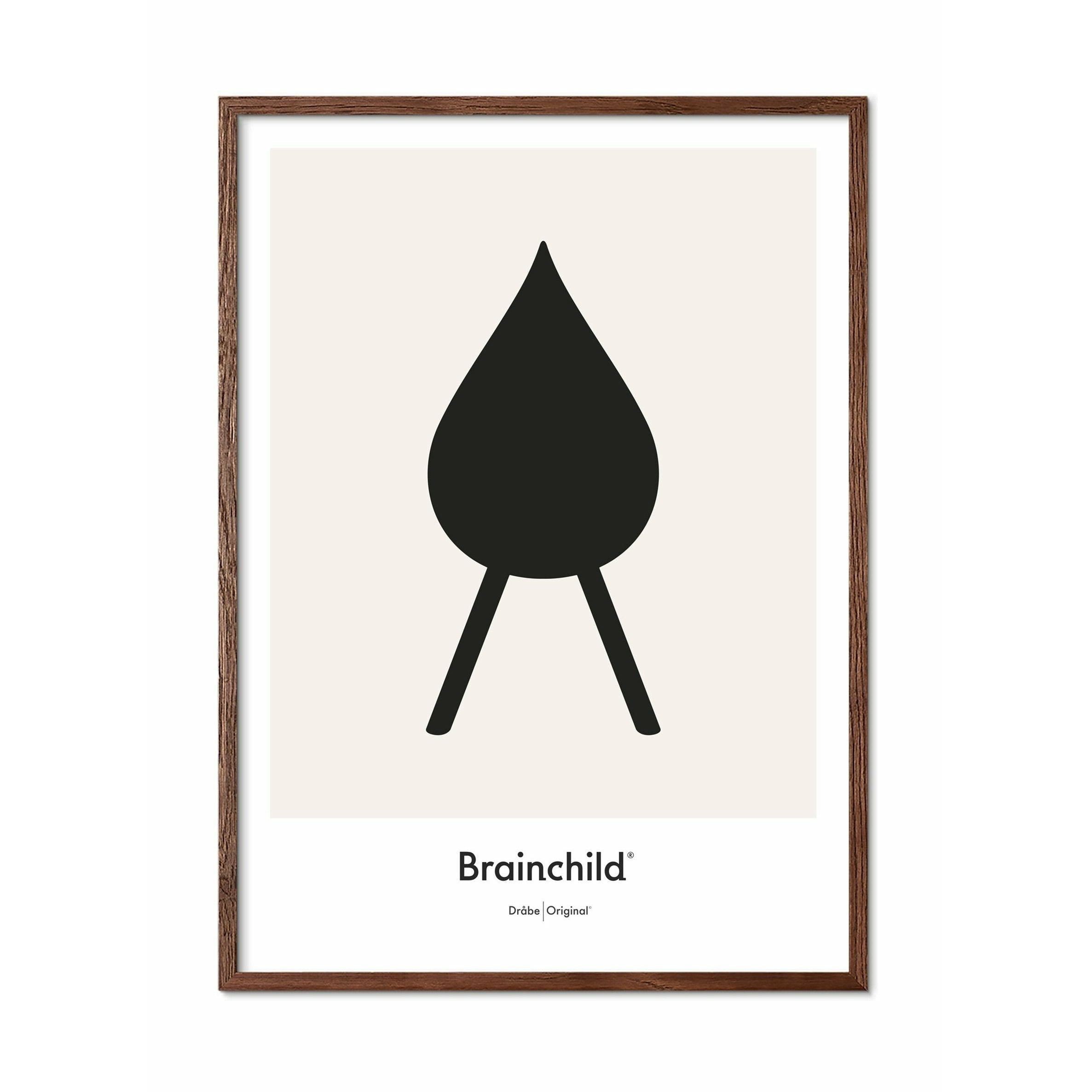 Brainchild Drop designikonplakat, ramme lavet af mørkt træ 50 x70 cm, grå