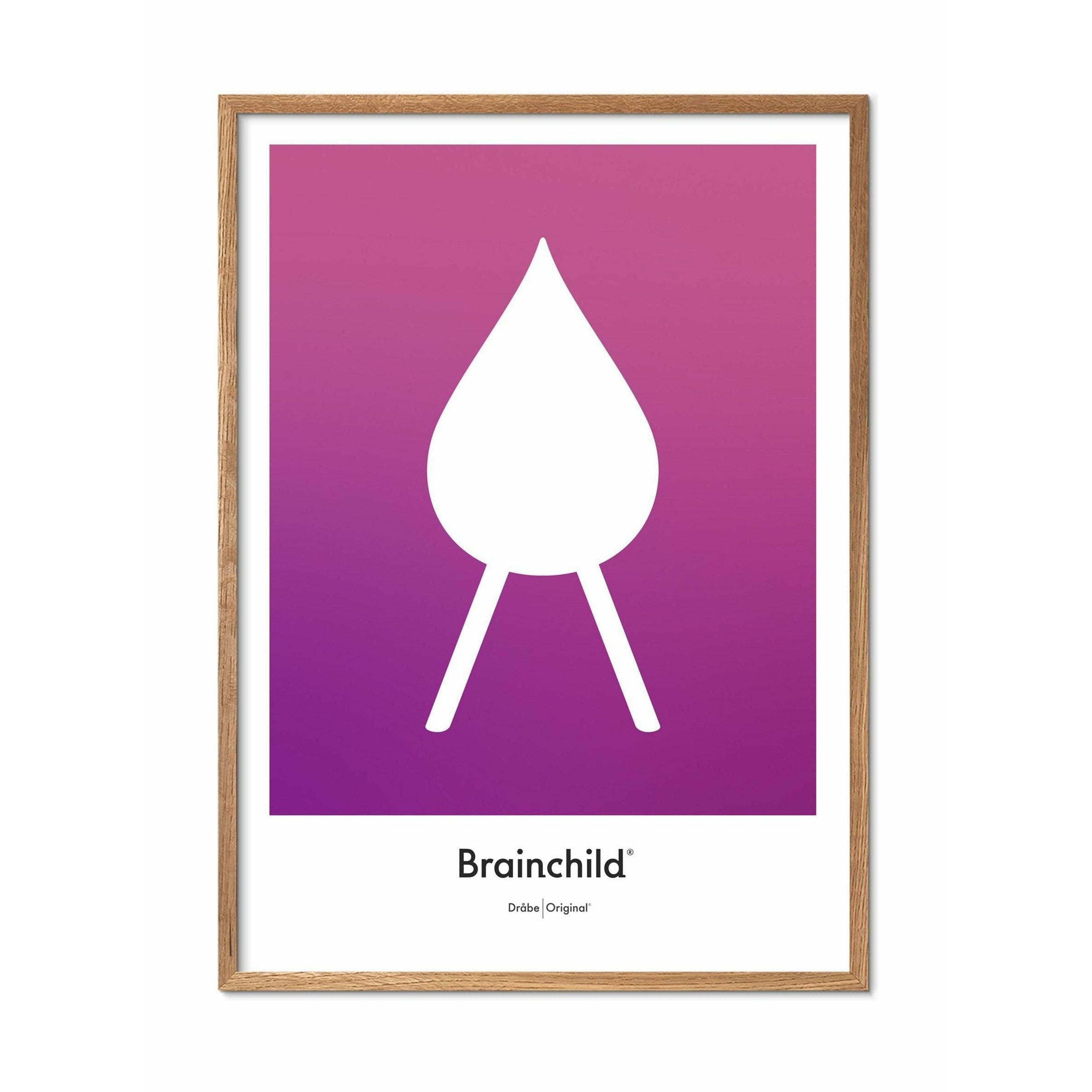 Brainchild Drop Design Icon Poster, Frame Made Of Light Wood 30x40 Cm, Purple
