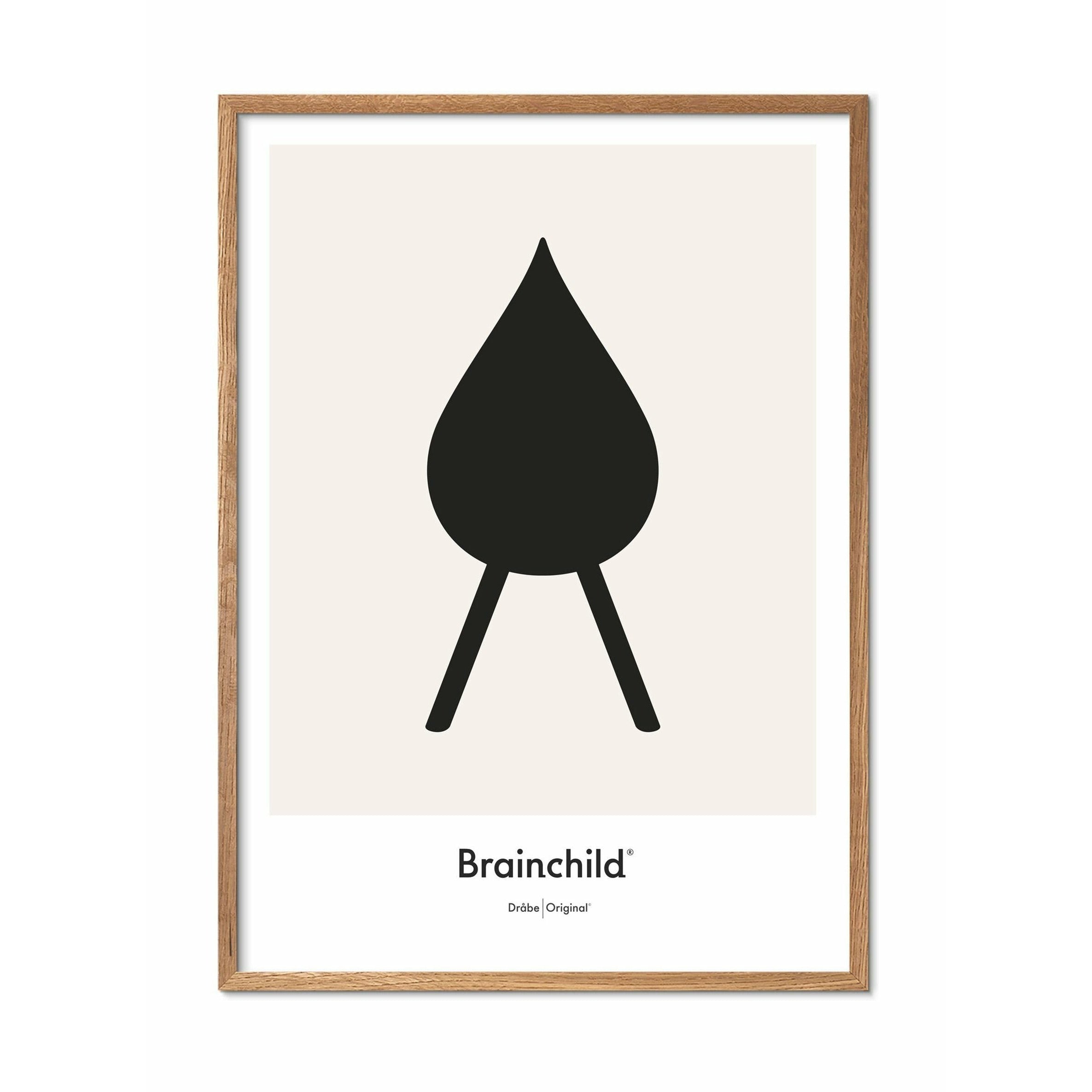 Brainchild Drop Design Icon -affisch, ram gjord av lätt trä 50 x70 cm, grå