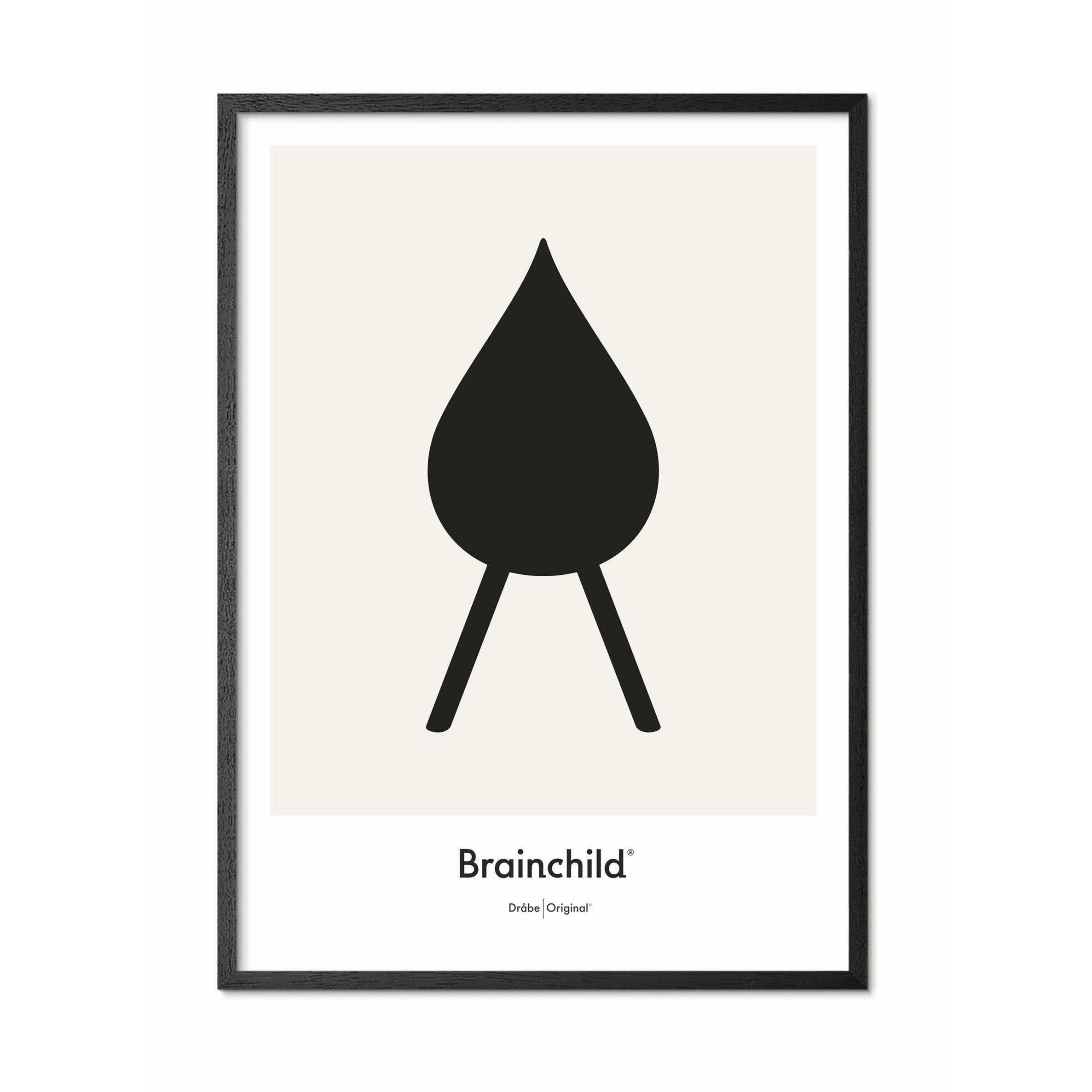 Brainchild Drop designikon affisch, ram gjord av svart lackerat trä 50 x70 cm, grå