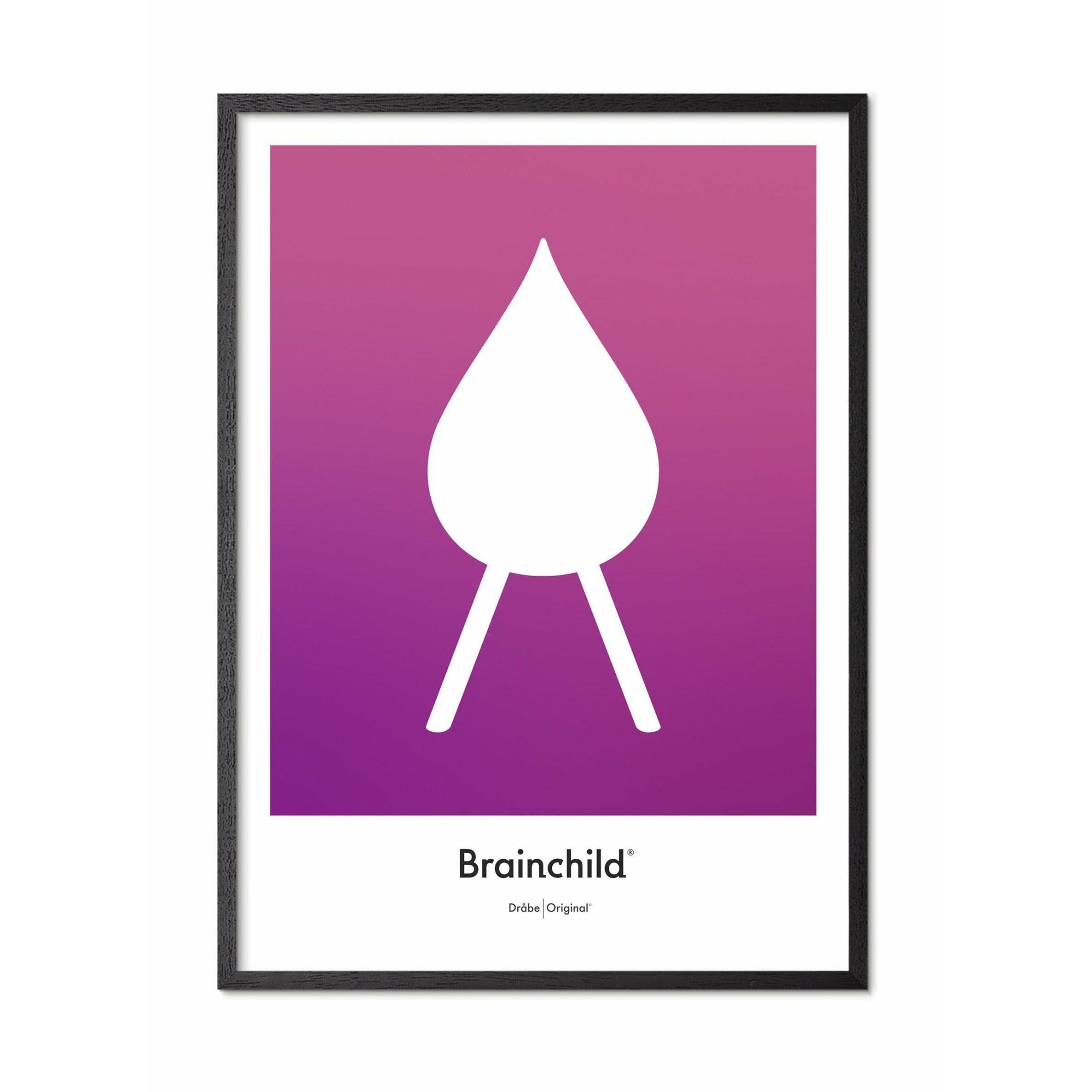 Brainchild Drop Design Icon Poster, frame gemaakt van zwart gelakt hout 70 x100 cm, paars