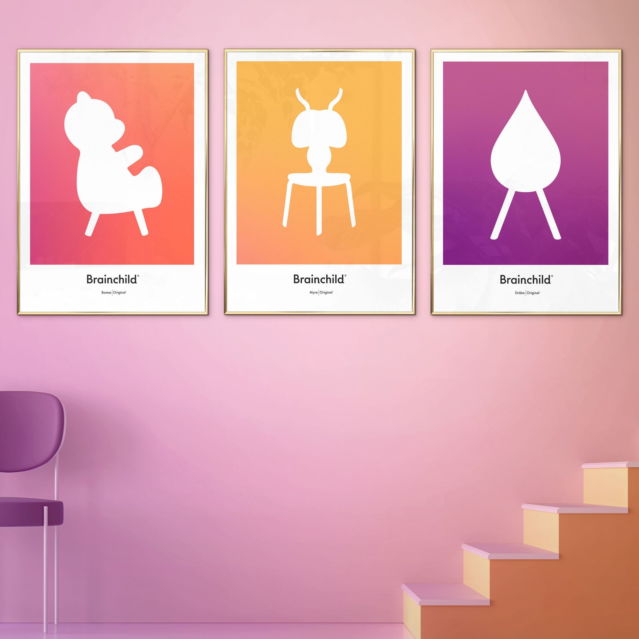 Brainchild Drop Design Icon Poster, Black Lacquered Wood Frame A5, Purple