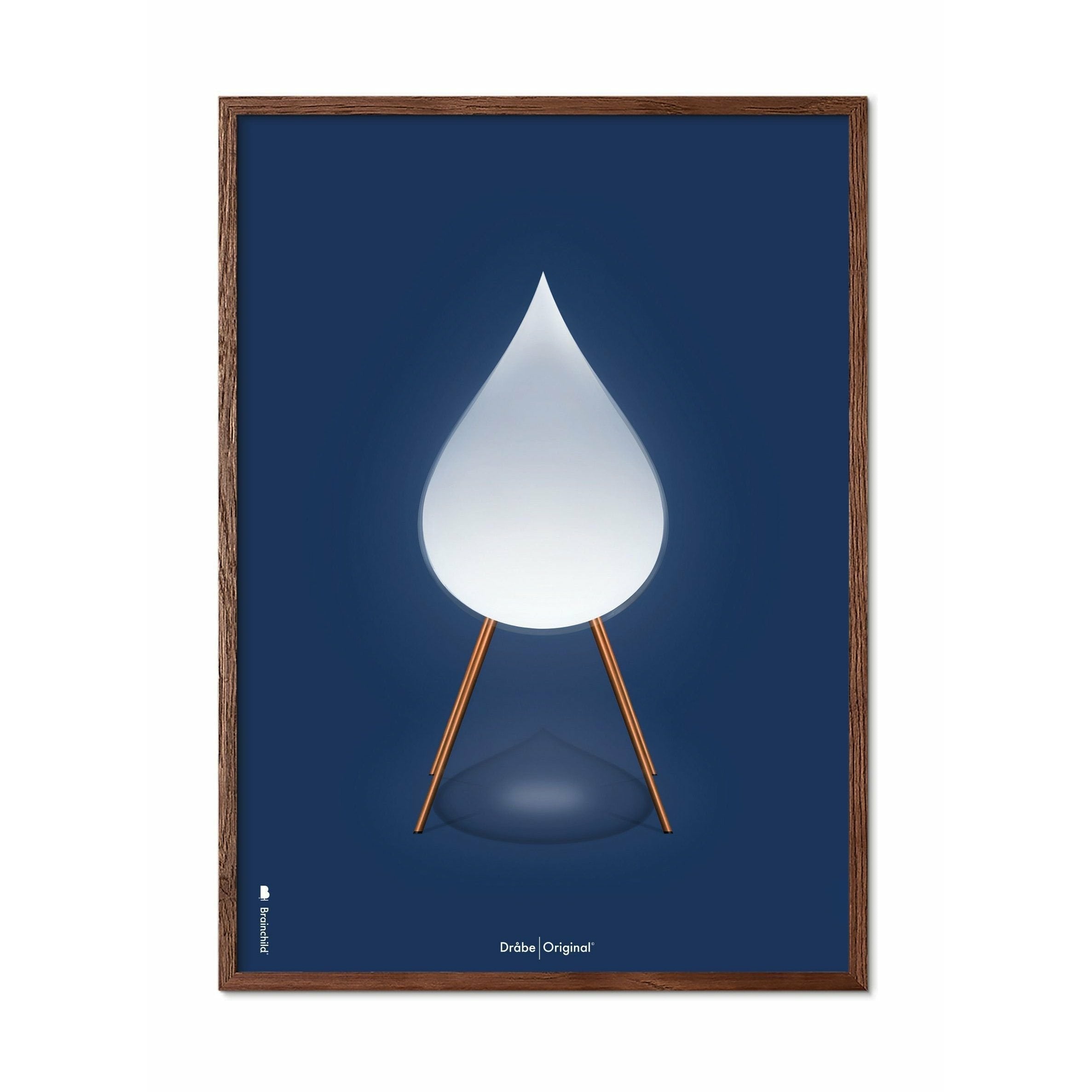 Poster classico drop di origine, cornice in legno scuro 30x40 cm, sfondo blu scuro