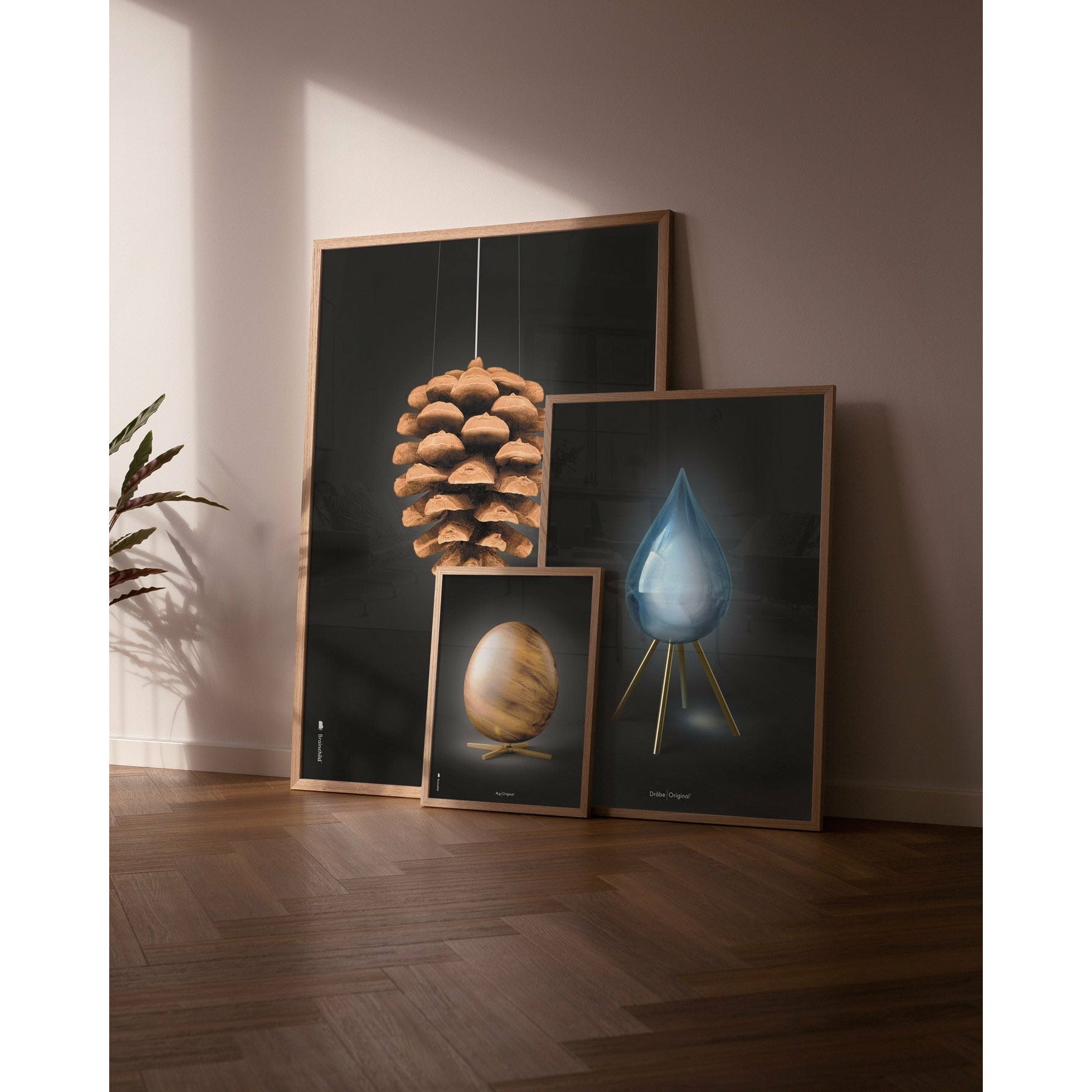 brainchild Drop affiche, cadre en bois clair 30x40 cm, fond noir