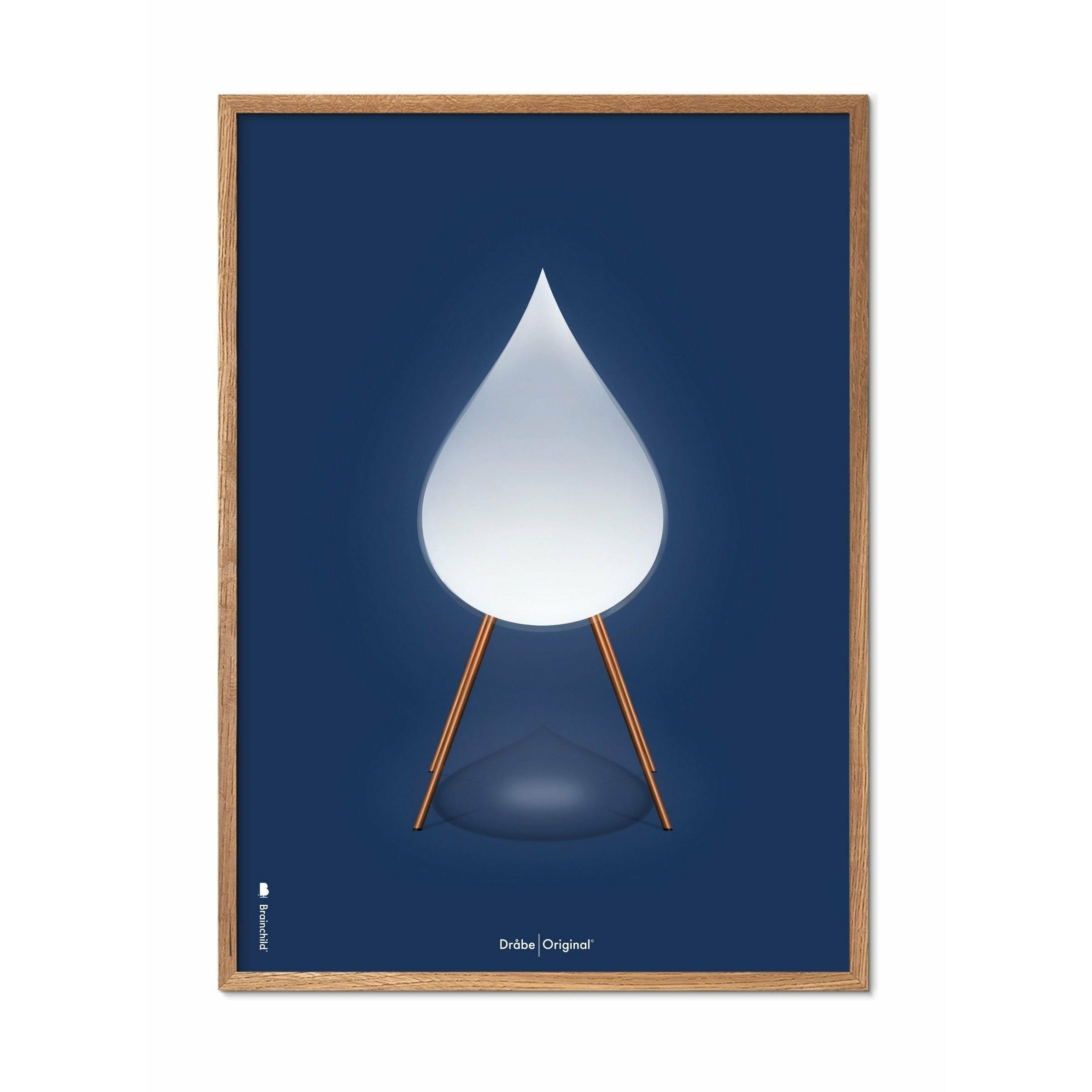 brainchild Drop Classic Poster, Light Wood Frame A5, donkerblauwe achtergrond