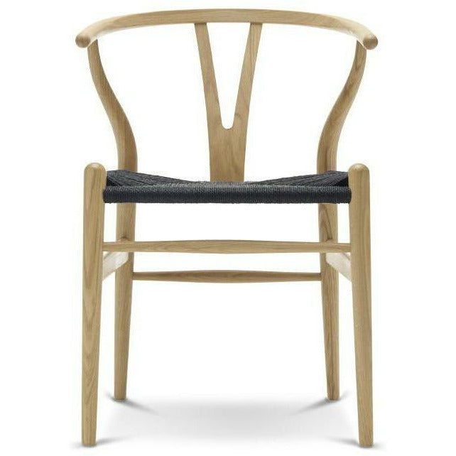 Carl Hansen CH24 Wishbone Chair Black Paper Cord, lakkert eik