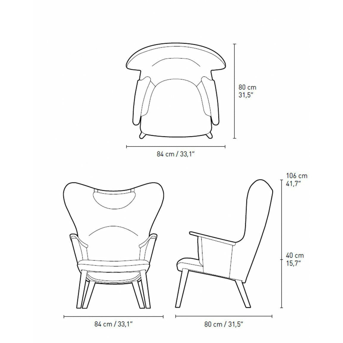 Carl Hansen CH78 Mama Bear Lounge -tuoli, tammiöljy/musta fiord 0191