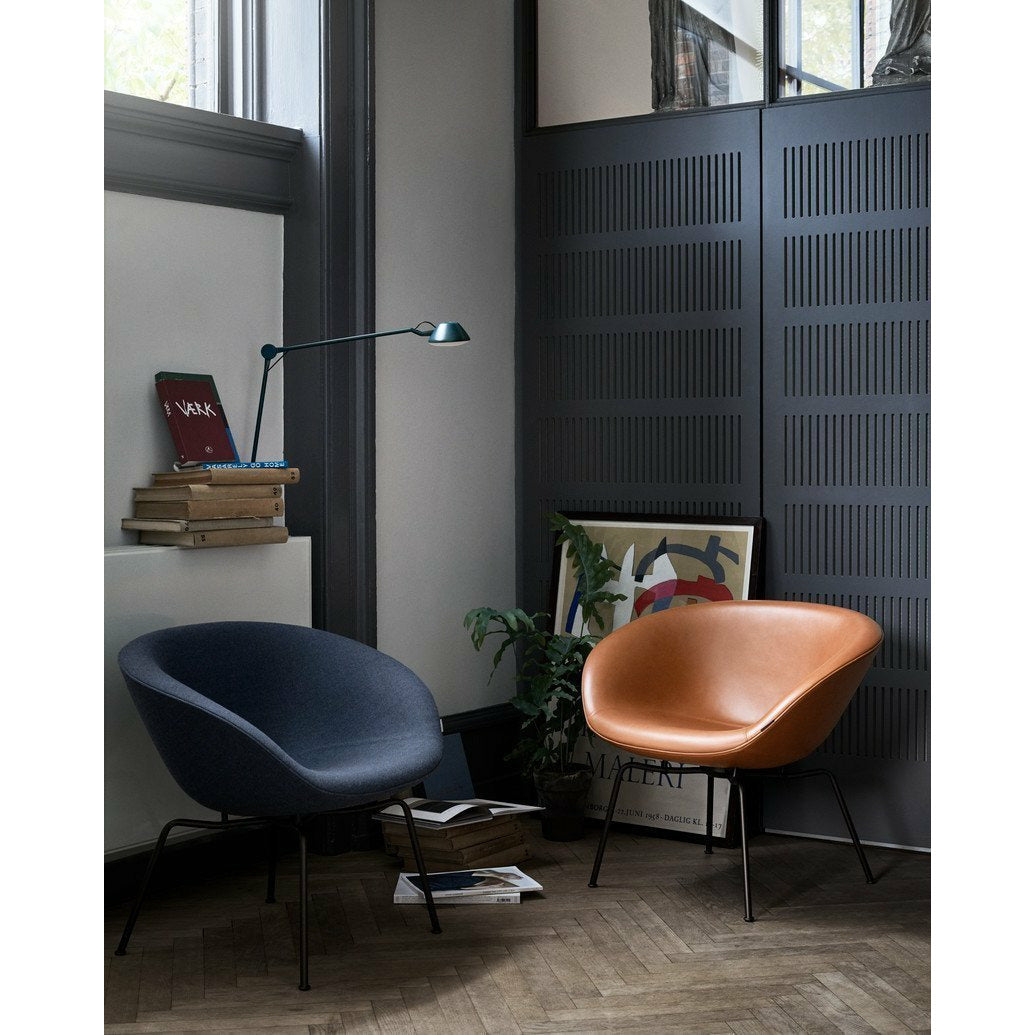 Fritz Hansen Aj Pot Lounge Chair Verchromtes Gestell Leder, Walnuss Grace Leder