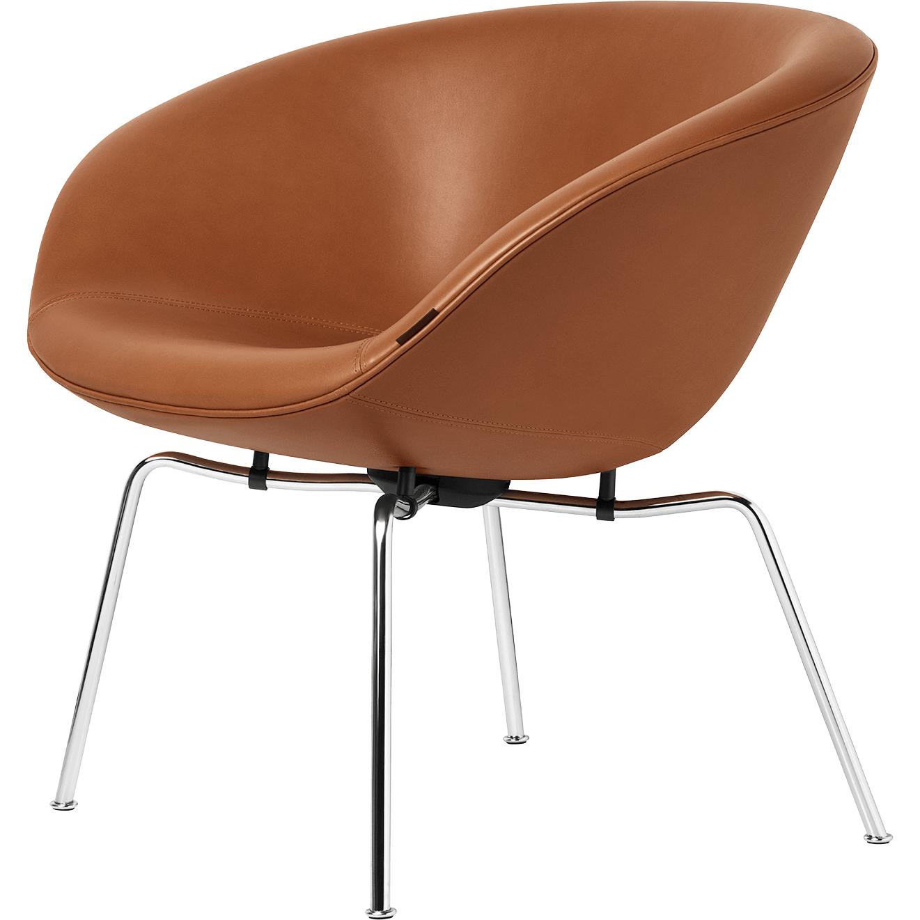 Fritz Hansen AJ Pot Lounge Chom Chromed Frame Leather, Walnut Grace Leather