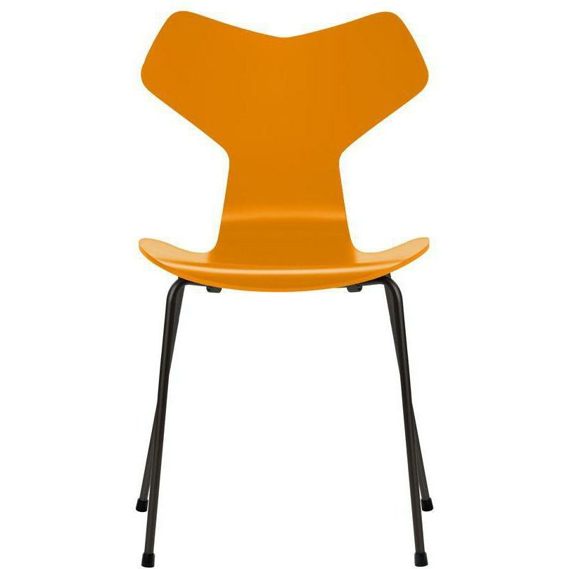 Fritz Hansen Grand Prix Chair Lacquered Burnt Yellow Shell, Black Base