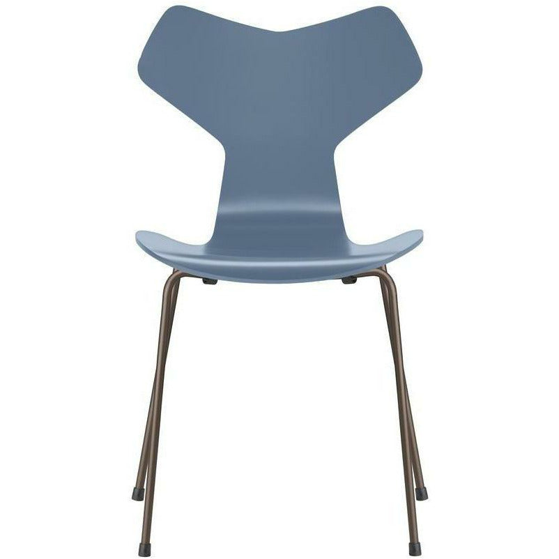 Fritz Hansen Grand Prix Stuhl Lackiert Dusk Blue Schale, Gestell Bronze Braun