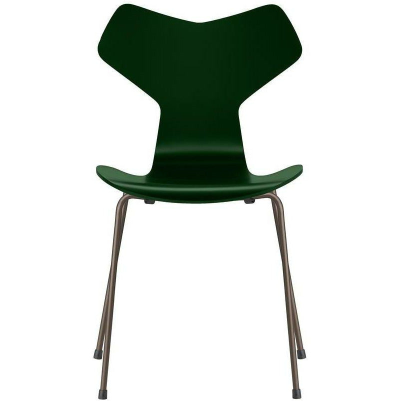 Fritz Hansen Grand Prix Chair Lackierte Schale Evergreen, Sockel Bronze Braun