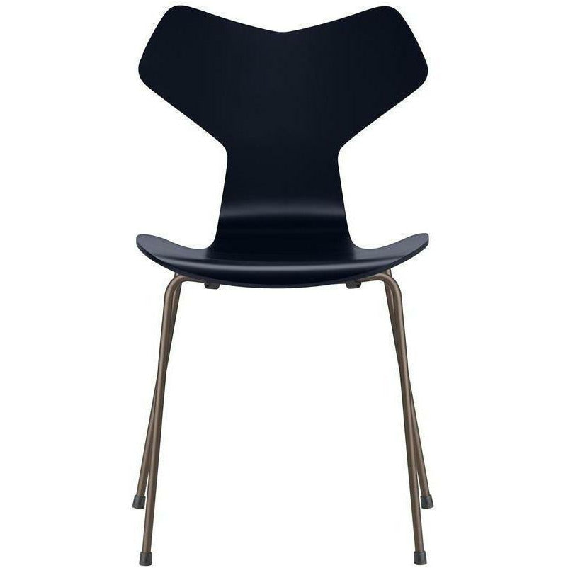 Fritz Hansen Grand Prix Chair Lackered Midnight Blue Shell, Brown Bronze Base