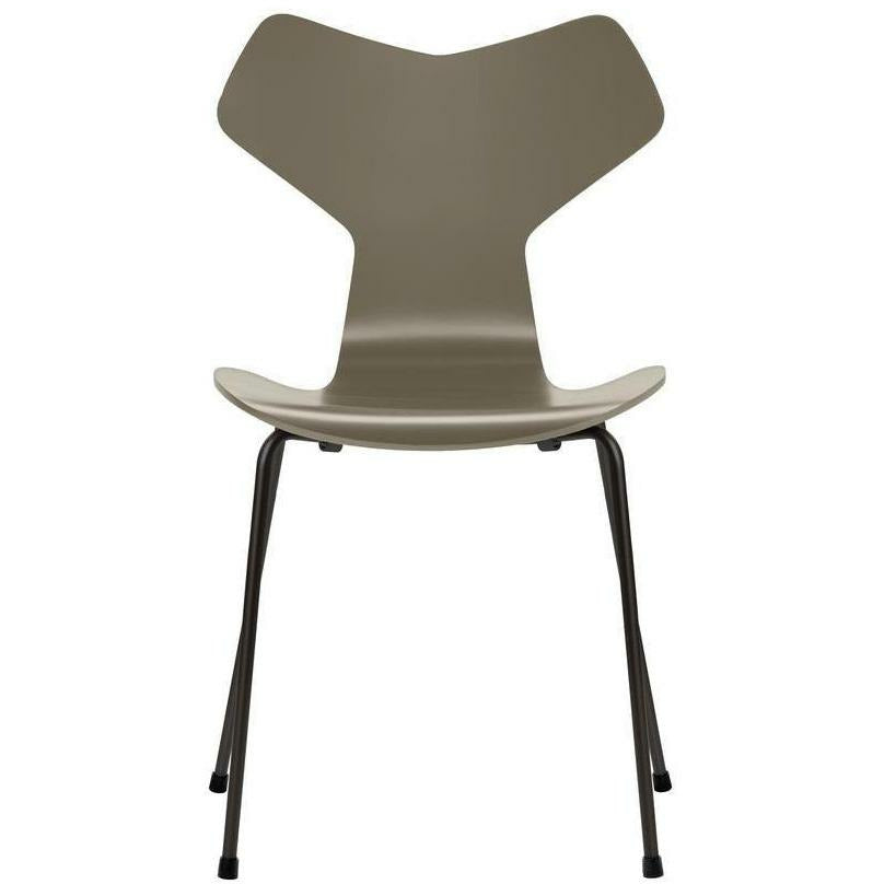 Fritz Hansen Grand Prix Chair Lacquered Olive Green Shell, Black Base