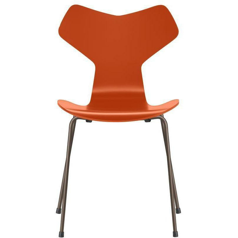 Fritz Hansen Grand Prix Chair Lackered Paradise Orange Bowl, Brown Bronze Base