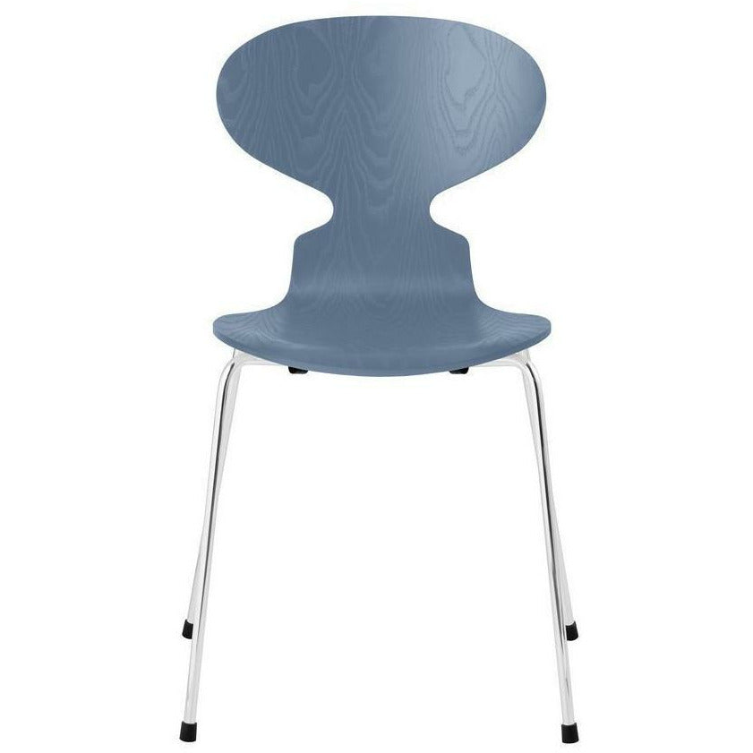 Fritz Hansen Ant Chair Colored Ash Dusk Blue Bowl, Chromed Steel Base