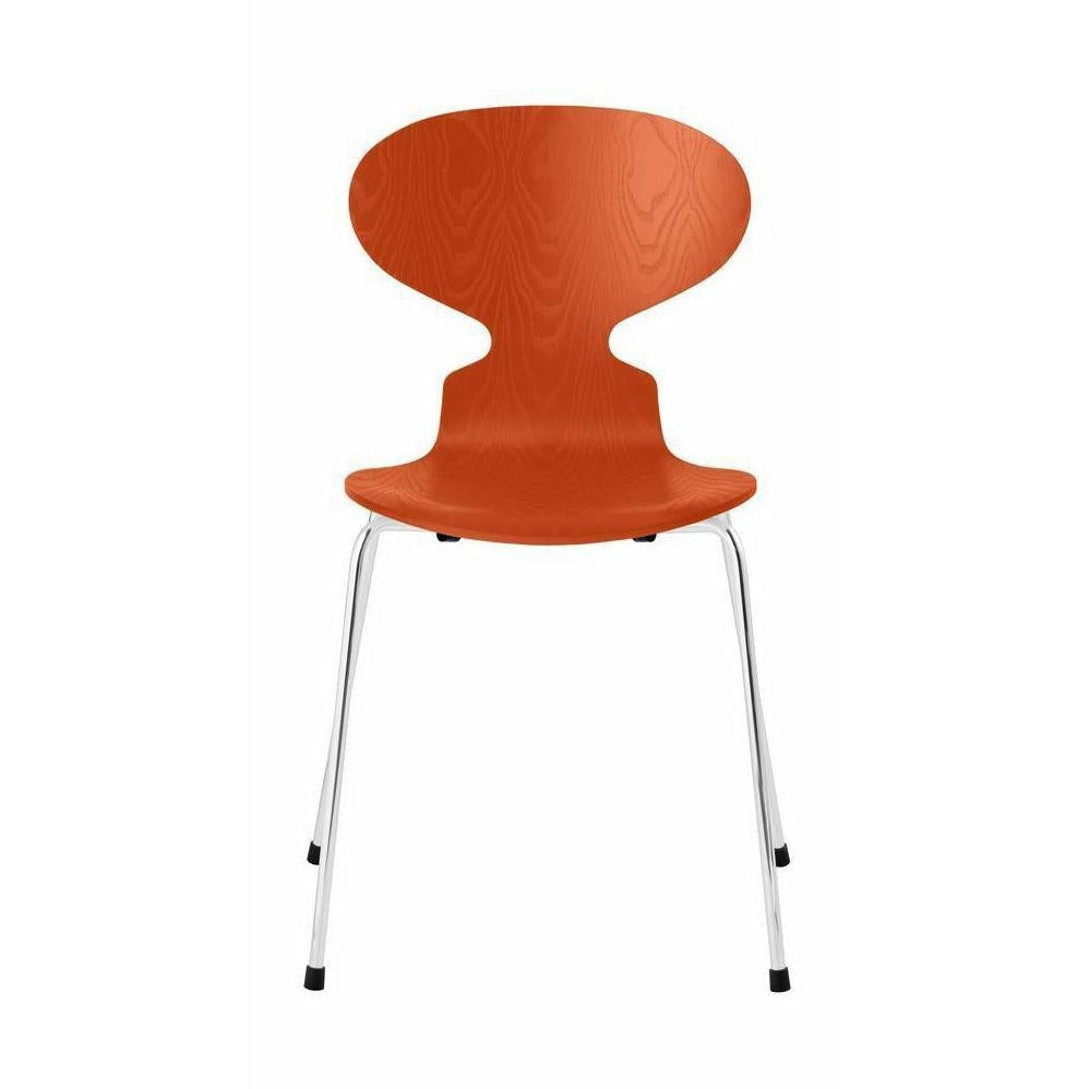 Fritz Hansen Silla de hormigas teñida de cenizas de color naranja para paraíso, base de acero cromado