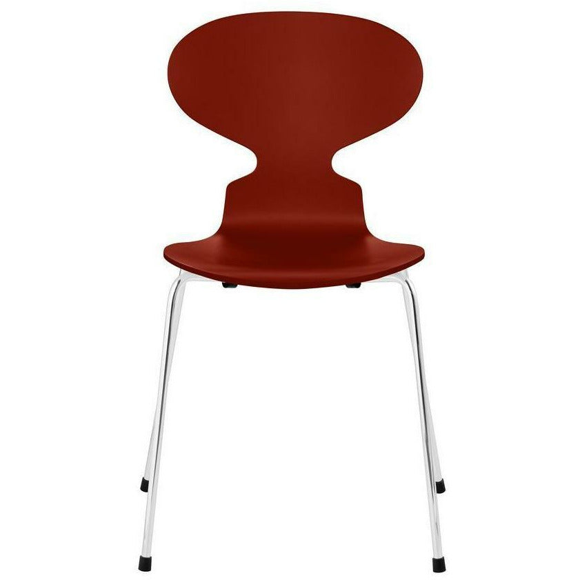 Fritz Hansen Ant Chair Lacquered Venetian Red Shell, Chrome Plated Steel Base