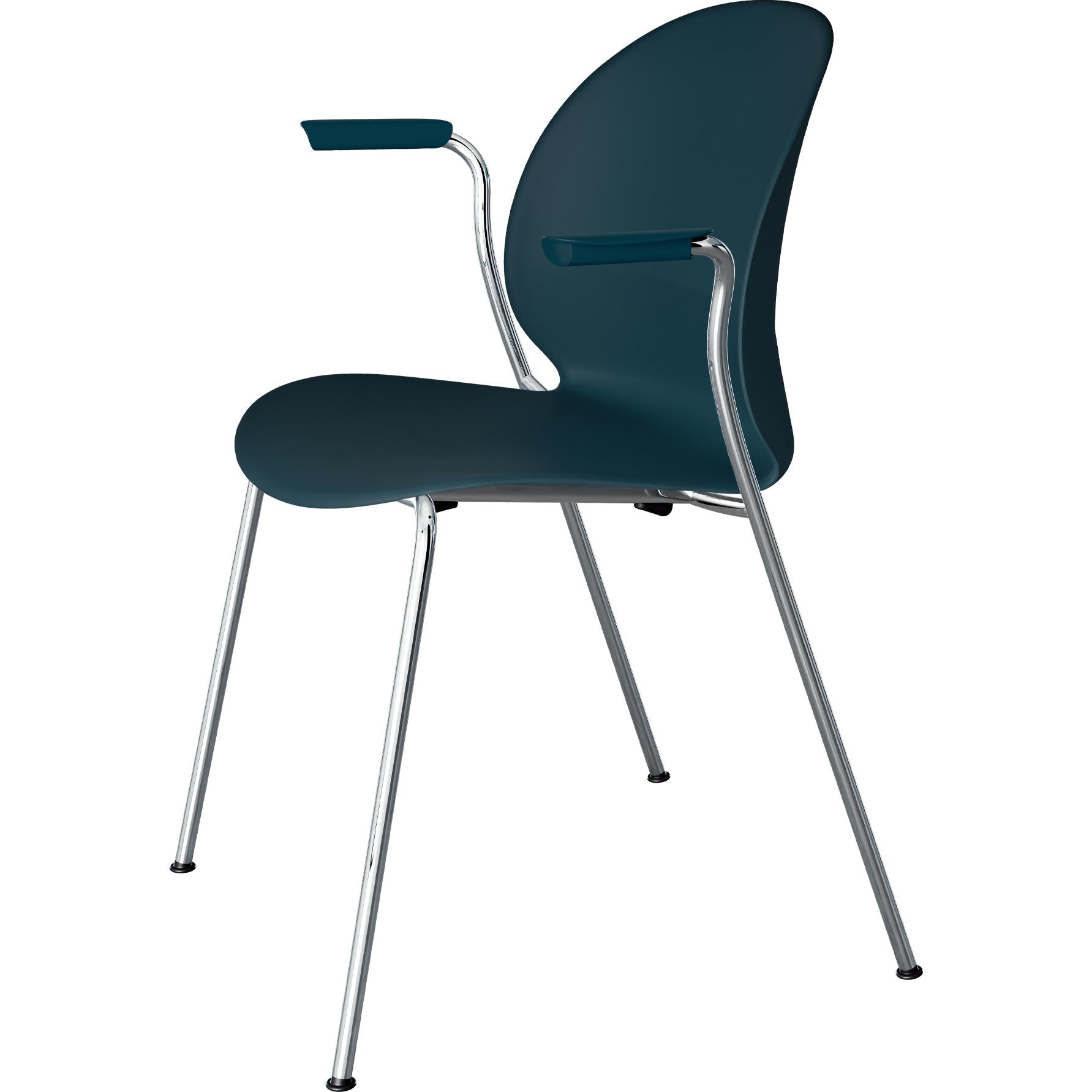 Fritz Hansen N02 Recycle stoel met armleuning verchroomd staal 4 pootged, donkerblauw