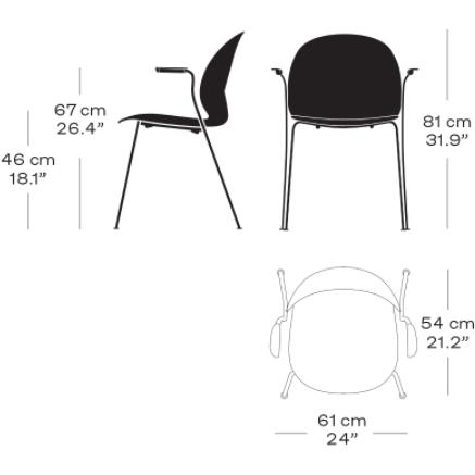 Silla de reciclaje Fritz Hansen N02 con acero cromado de reposabrazos 4 patas, gris