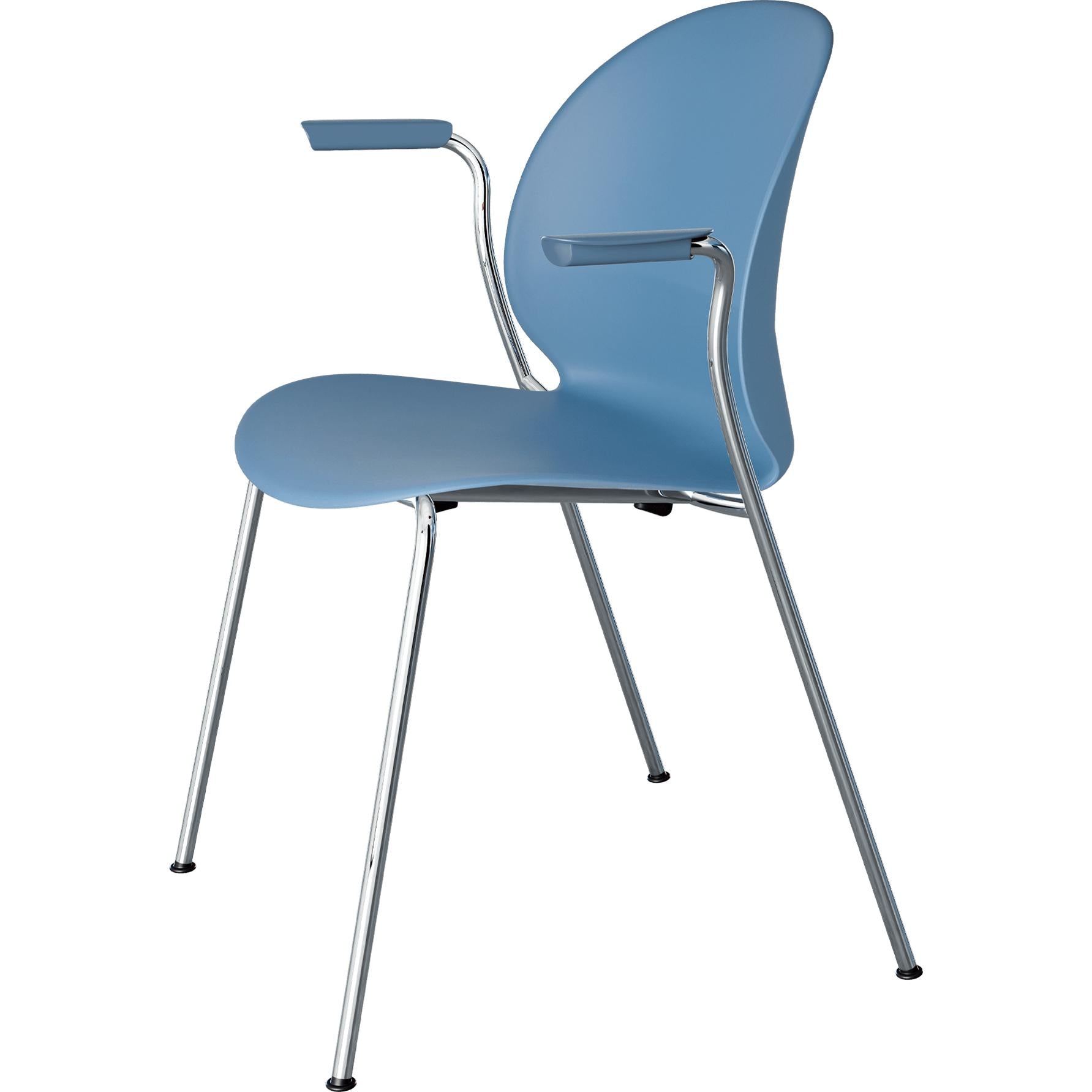 Fritz Hansen N02 Recycle Stuhl mit Armlehne Verchromter Stahl mit 4 Beinen, Hellblau